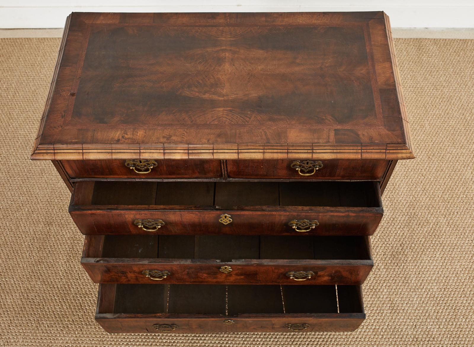 18th Century William and Mary Walnut Veneered Chest of Drawers For Sale 8