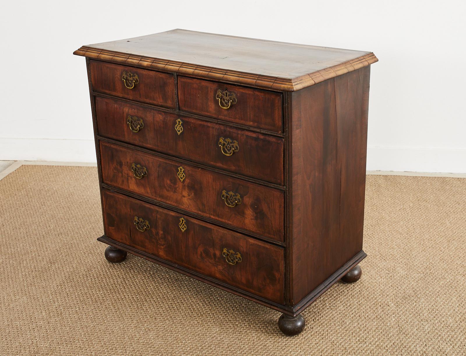 English 18th Century William and Mary Walnut Veneered Chest of Drawers For Sale