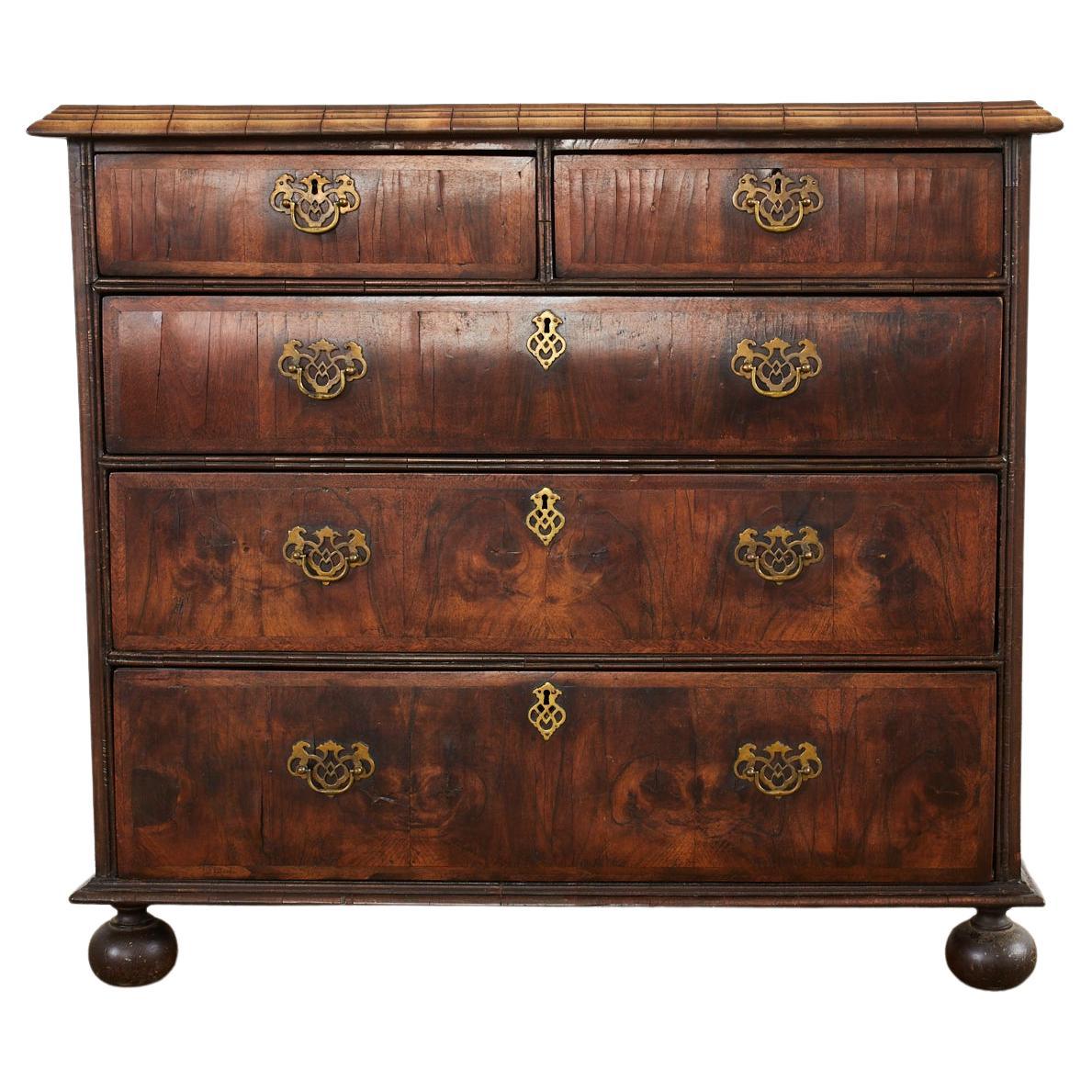 18th Century William and Mary Walnut Veneered Chest of Drawers