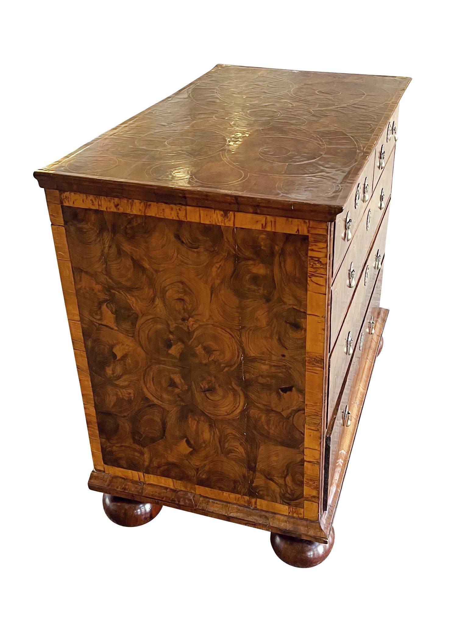 Hand-Crafted 18th Century William & Mary Chest of Drawers with Oyster Inlays