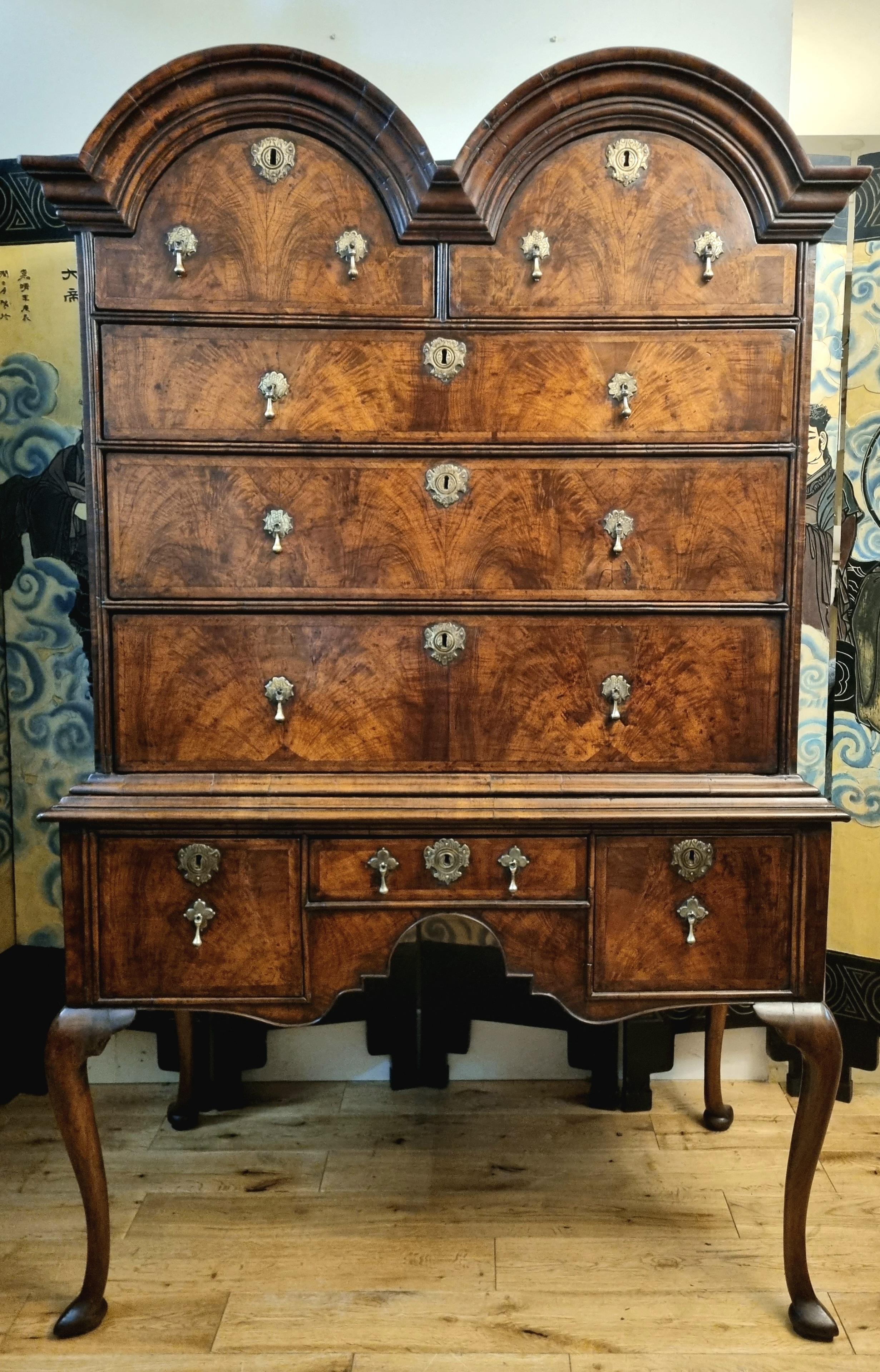 An exquisite William & Mary English 18th-century domed walnut chest on stand.

We are proud to present a unique early 18th-century domed veneered walnut chest on stand, boasting a fascinating provenance that connects it to Nostell Priory, a Grade I