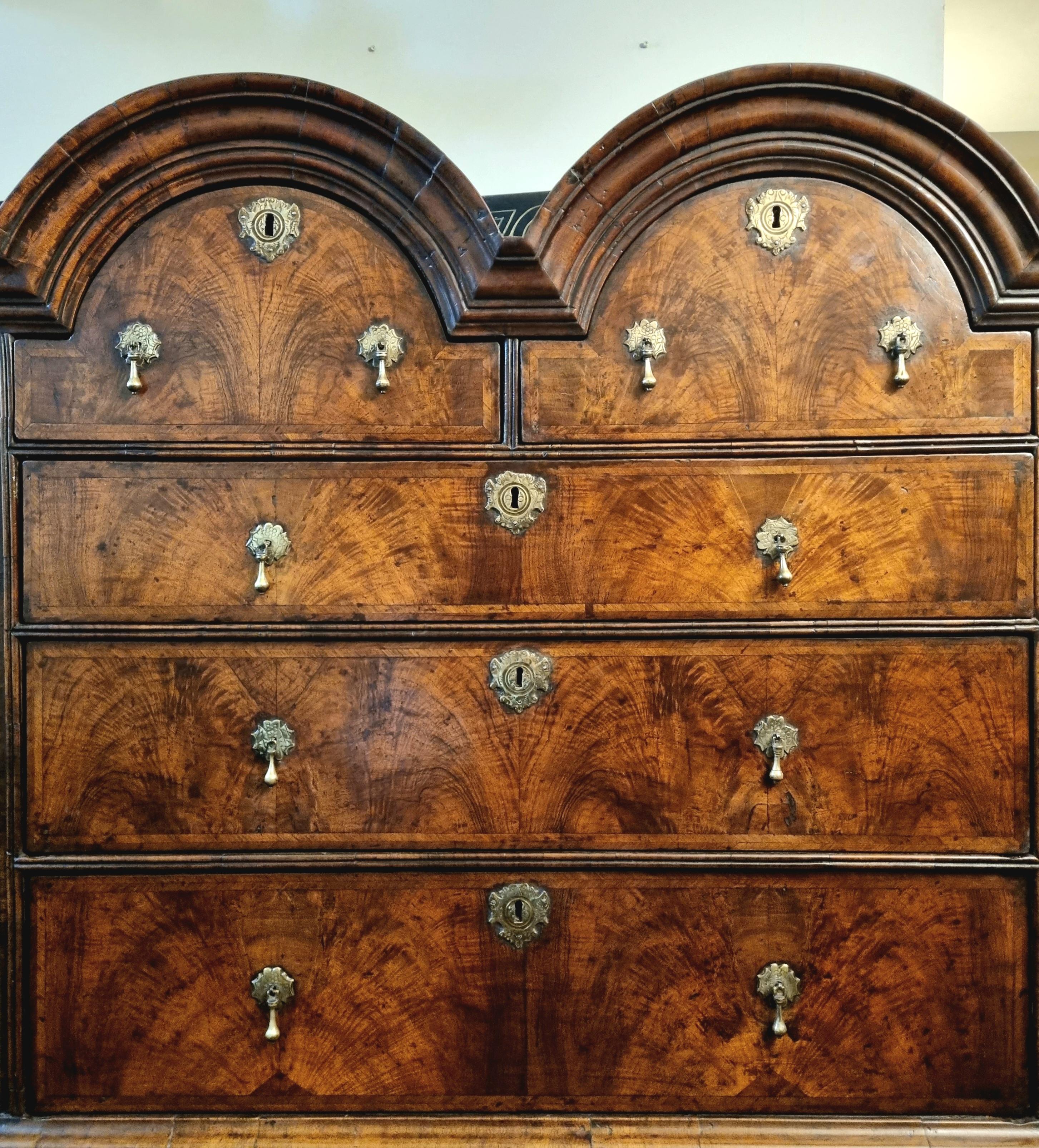 18th Century William & Mary Domed Walnut Chest on Stand For Sale 2