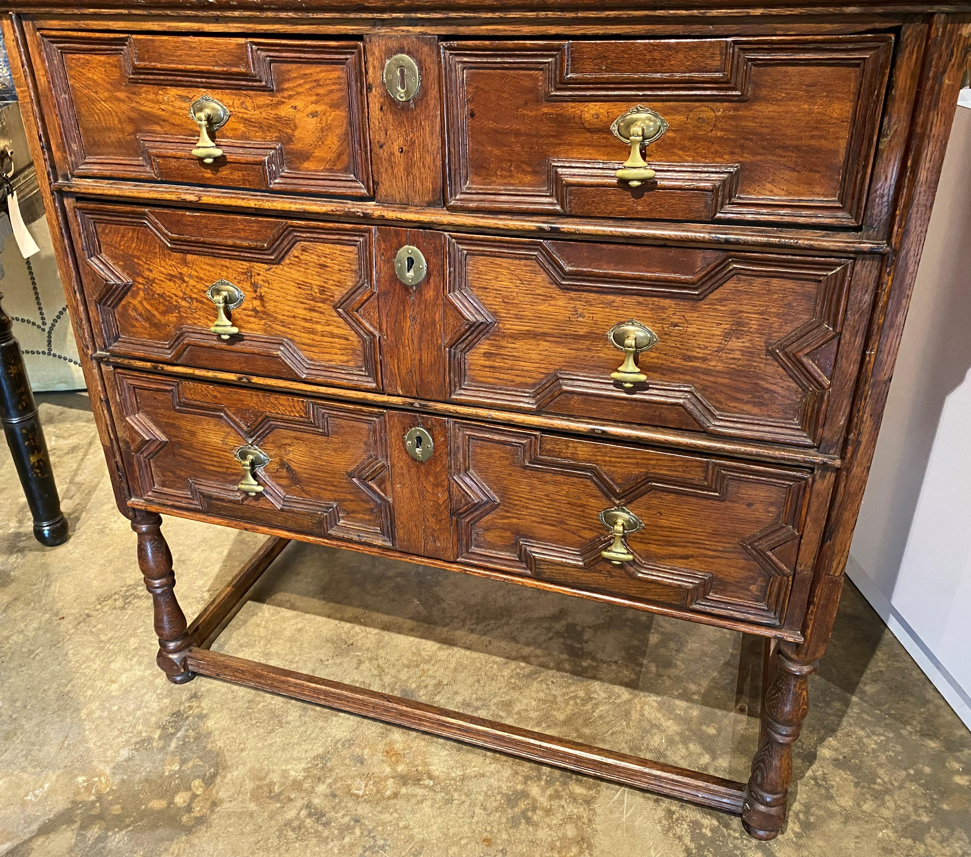 William and Mary 18th Century William & Mary Paneled Oak Chest on Frame