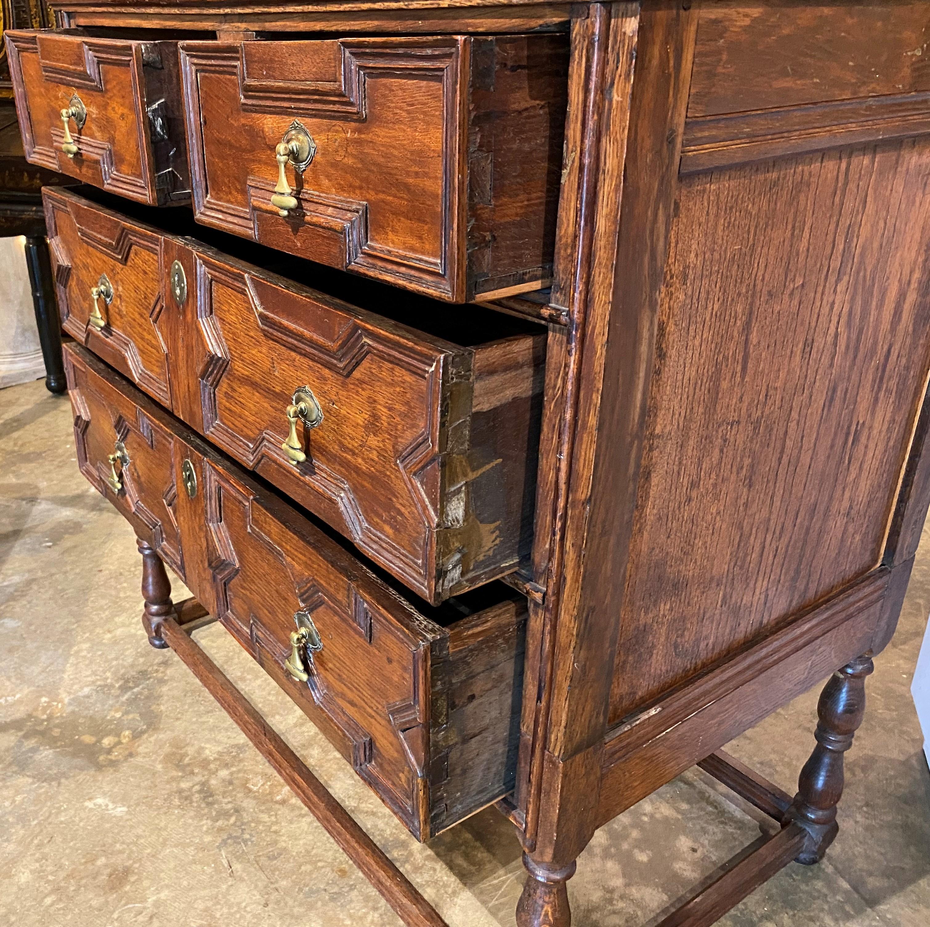 18th Century William & Mary Paneled Oak Chest on Frame In Good Condition In Milford, NH