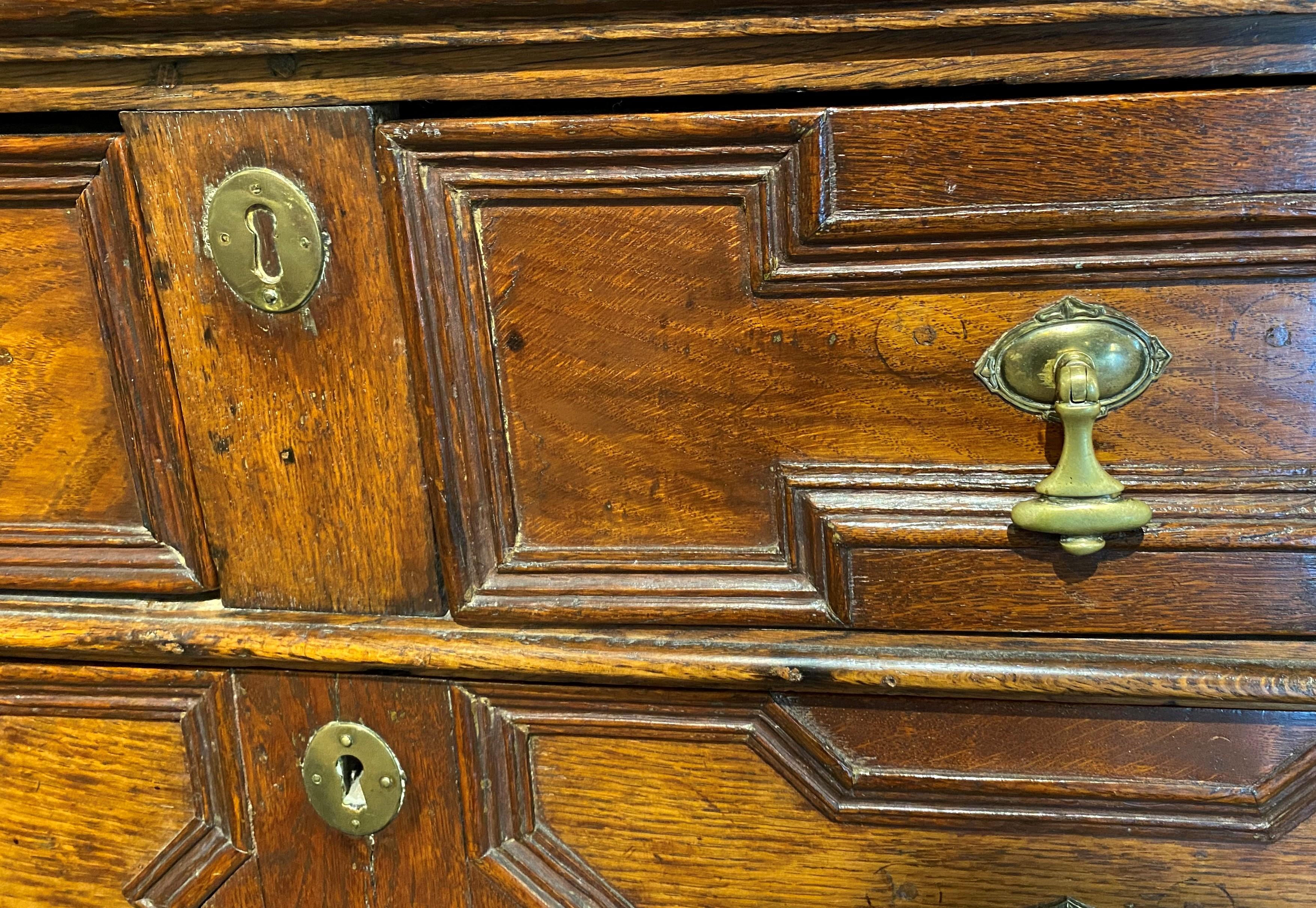 18th Century and Earlier 18th Century William & Mary Paneled Oak Chest on Frame