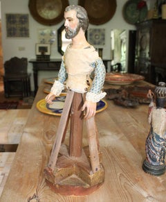 18th Century Wood and Felt Paper Spanish Hand-Carved Polychrome Sculpture