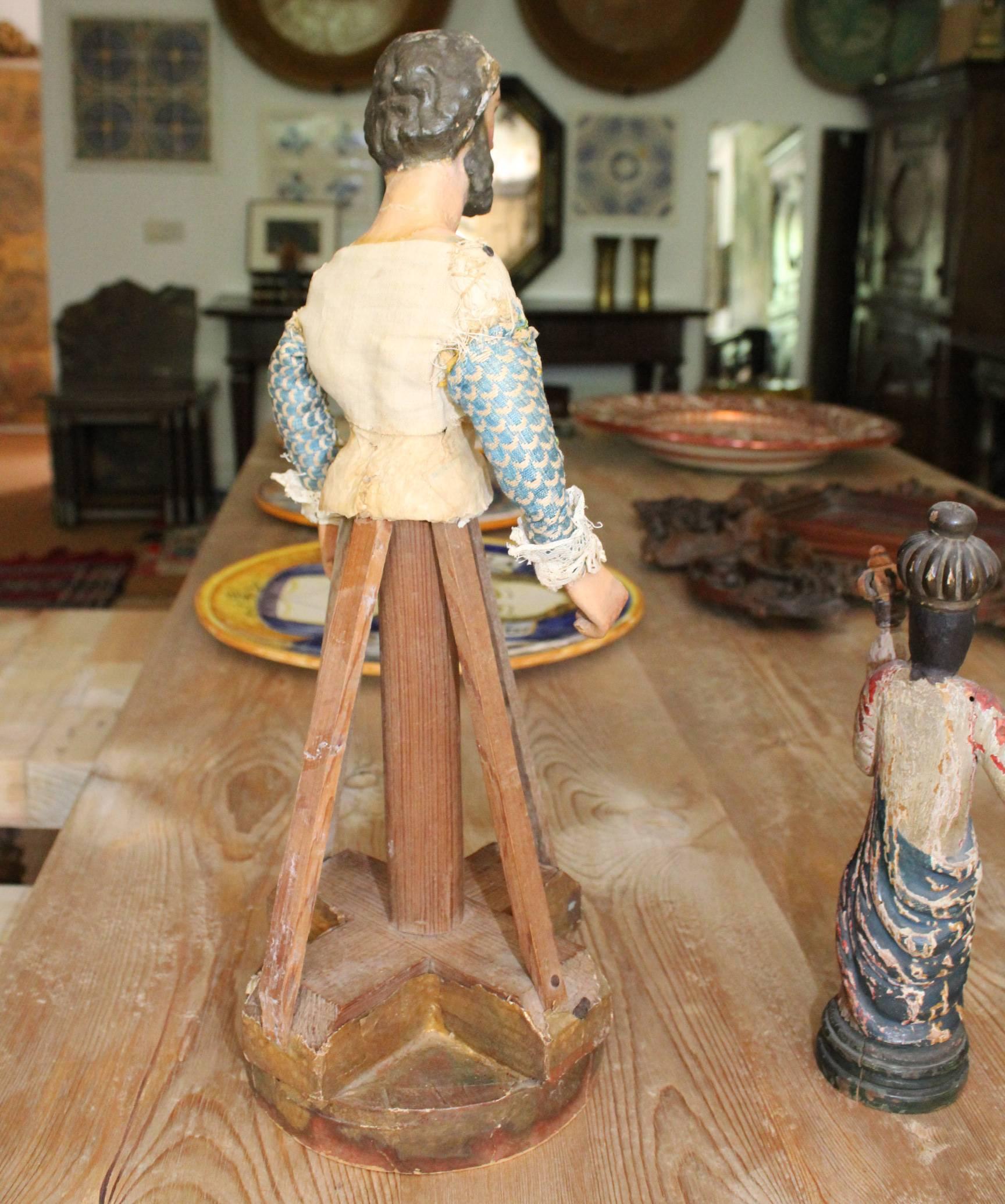 Polychromed 18th Century Wood and Felt Paper Spanish Hand-Carved Polychrome Sculpture For Sale
