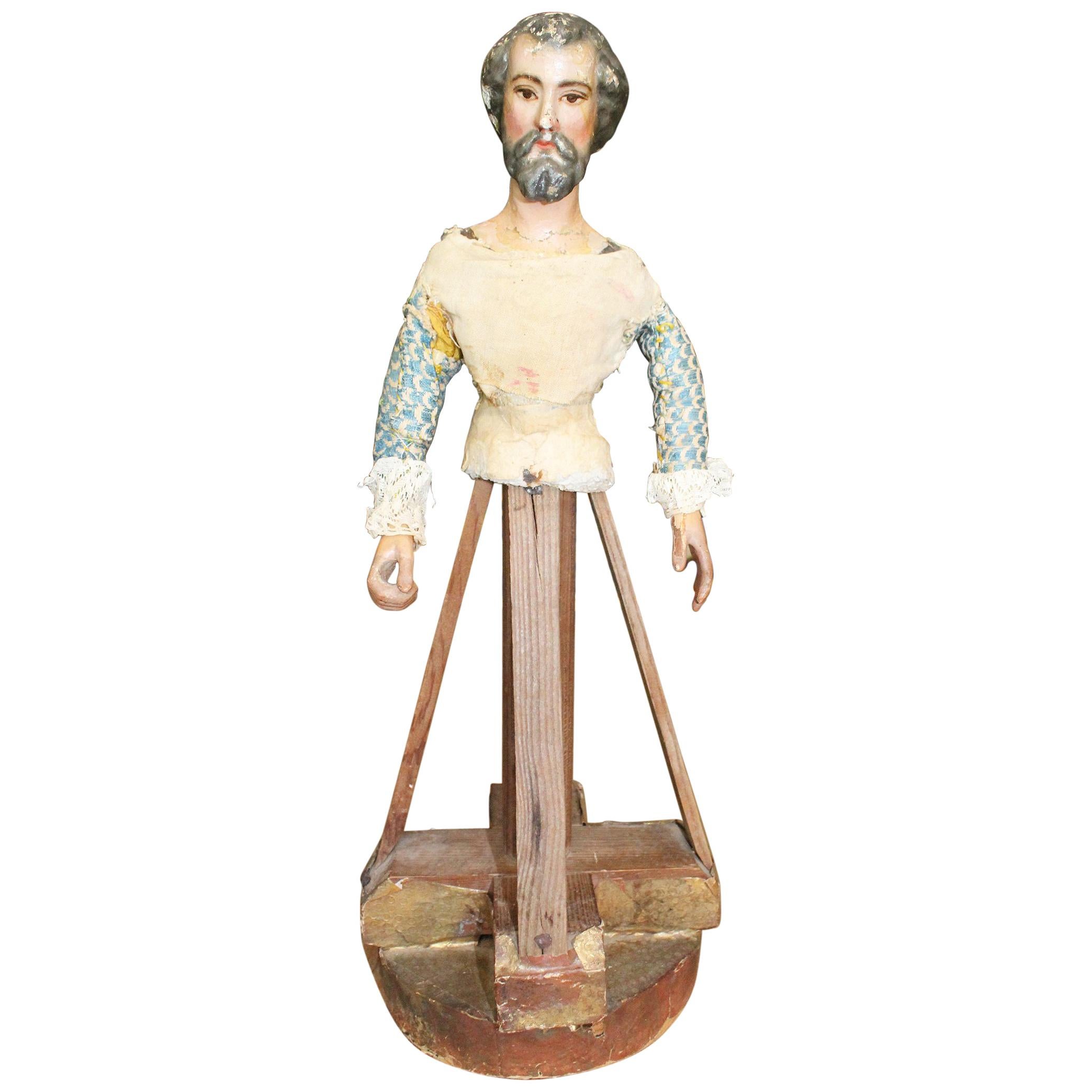 18th Century Wood and Felt Paper Spanish Hand-Carved Polychrome Sculpture For Sale