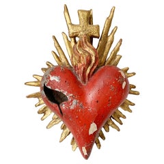 Antique 18th Century Red Wood and Gilt Gesso Sacred Heart