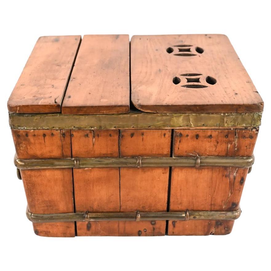18th Century Wood, Brass and Steel Chinese Ice Chest Line with Galvanized Steel
