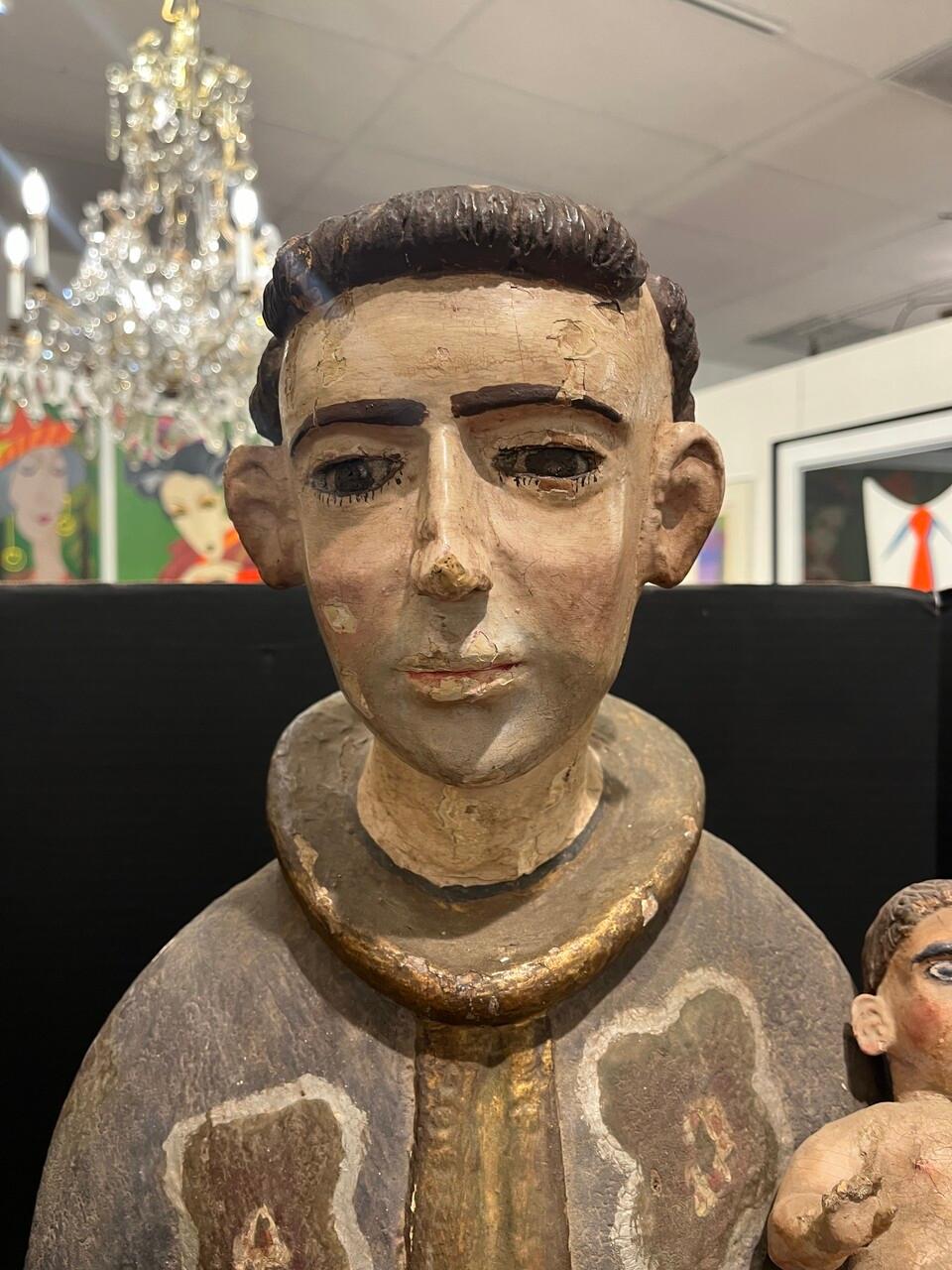 Hand-Carved 18th Century Wood Carved and Painted Santo For Sale