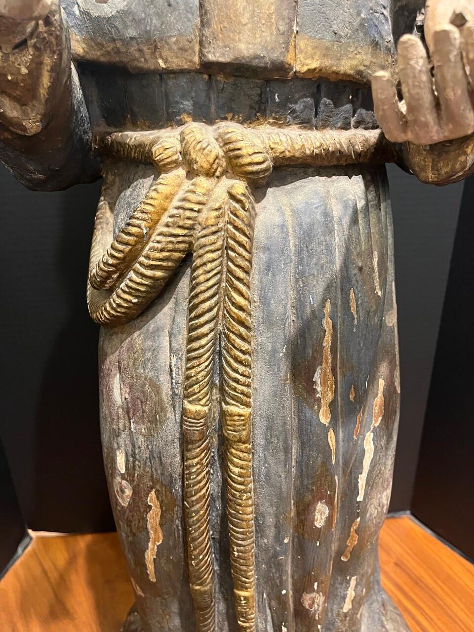 18th Century Wood Carved and Painted Santo In Good Condition For Sale In Houston, TX