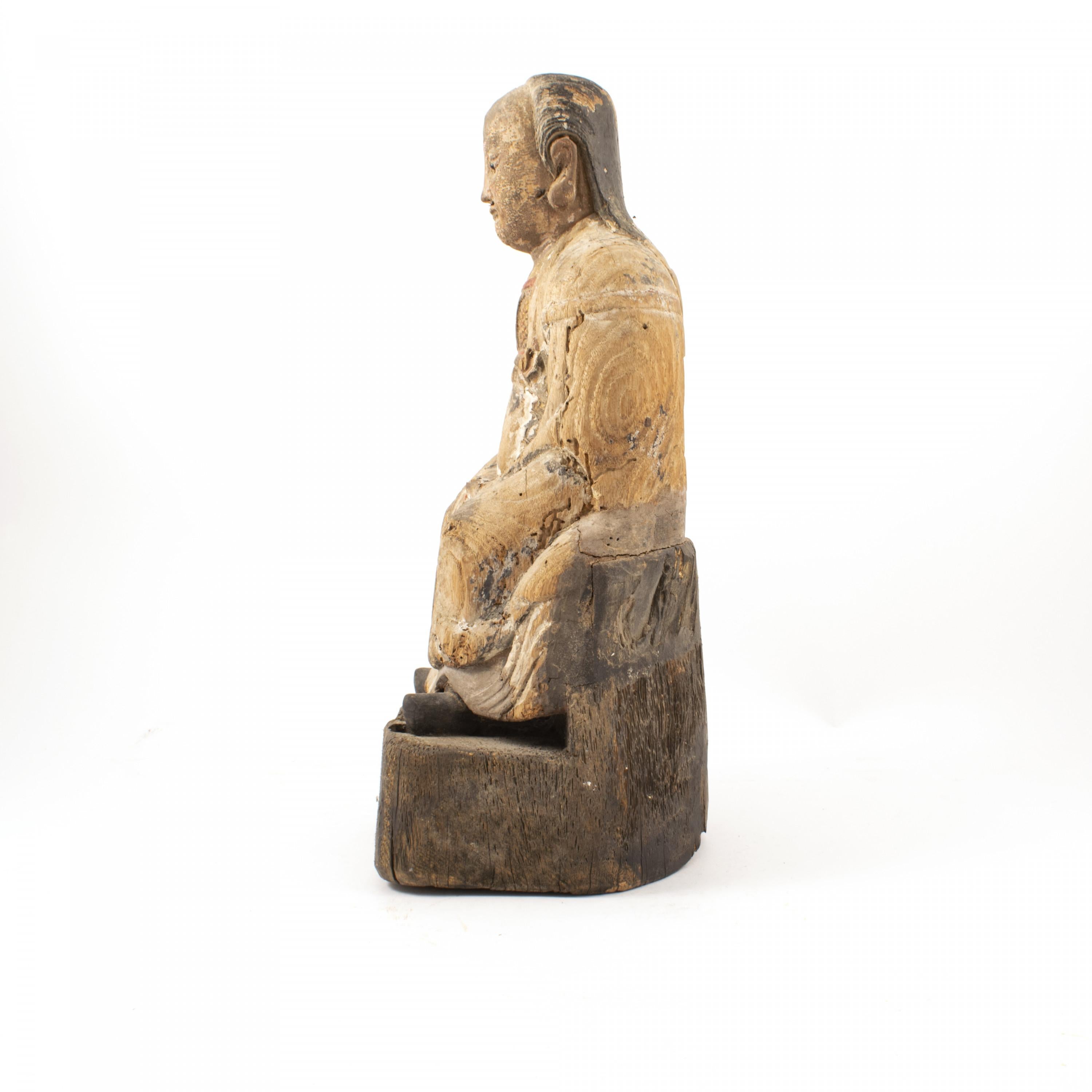 Chinese 18th Century Wood Carved Figure of a Qing Dynasty Official