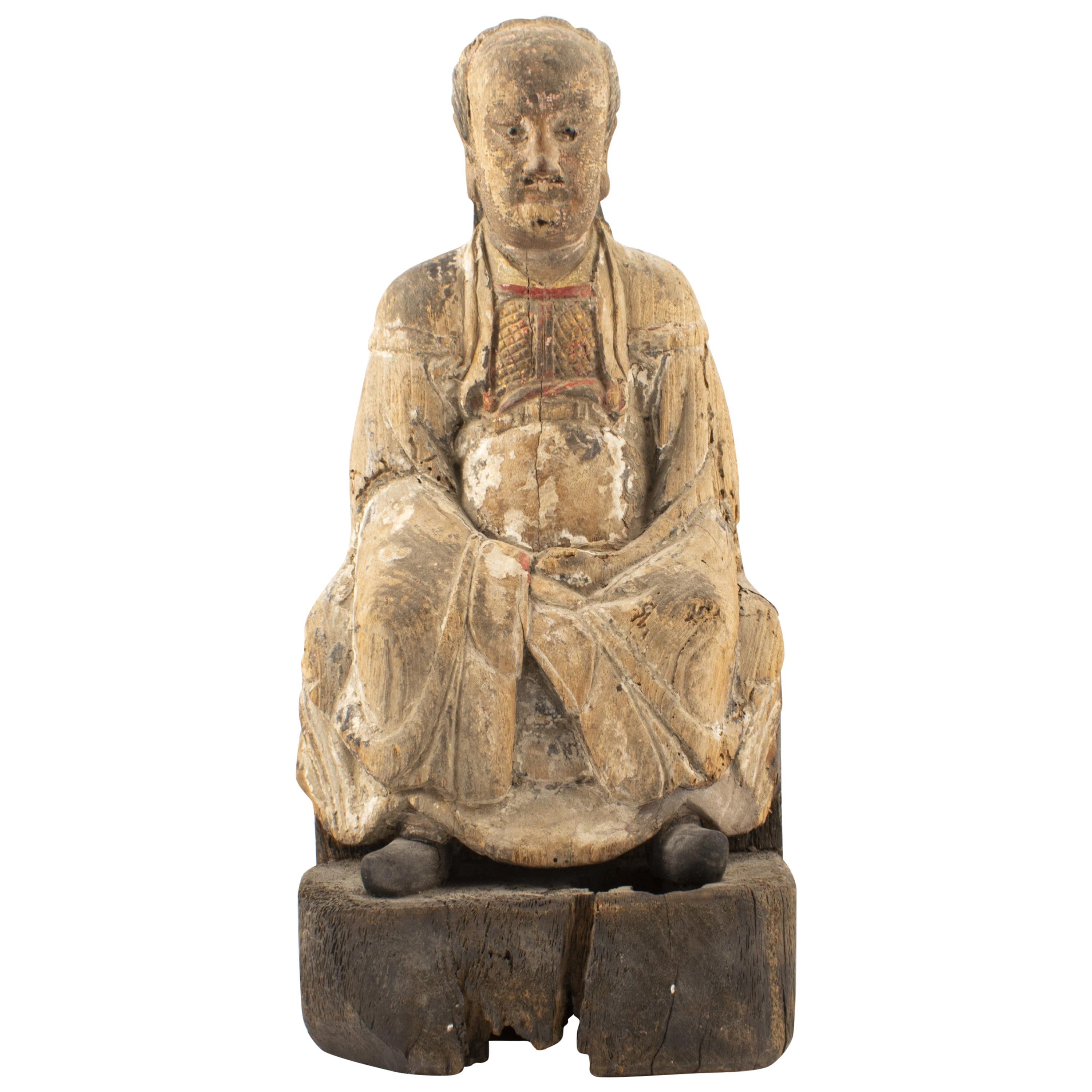 18th Century Wood Carved Figure of a Qing Dynasty Official