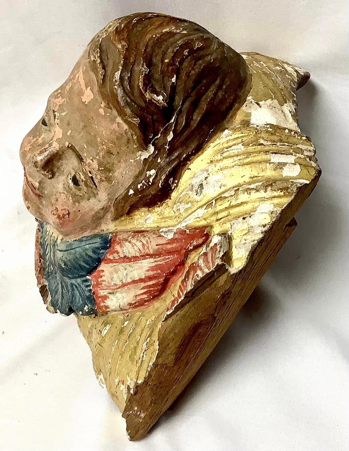 Italian 18th Century Wood Hand Carved Angel Fragment For Sale