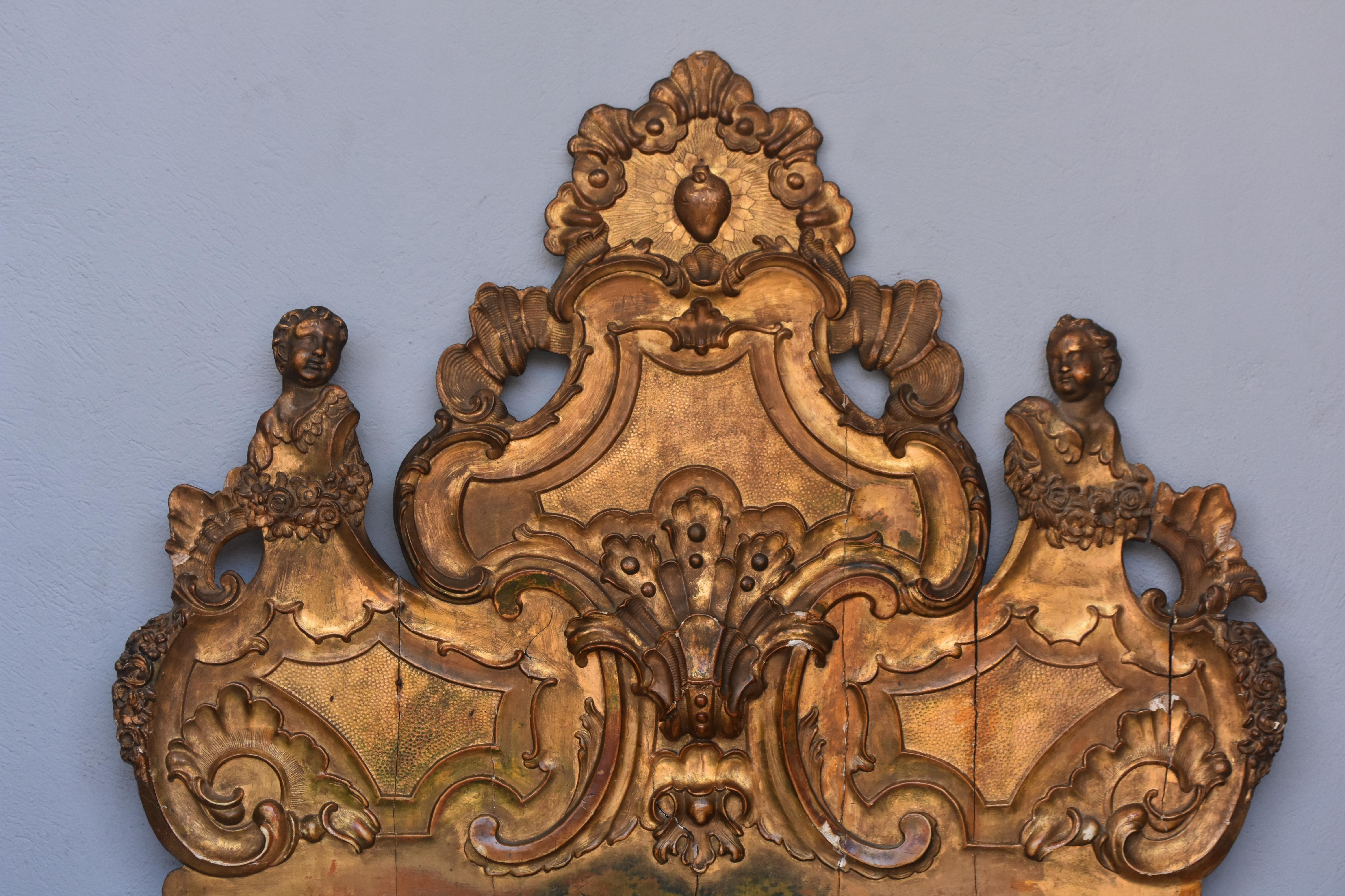 Baroque 18th Century Wood Headboard Carved and Gilded