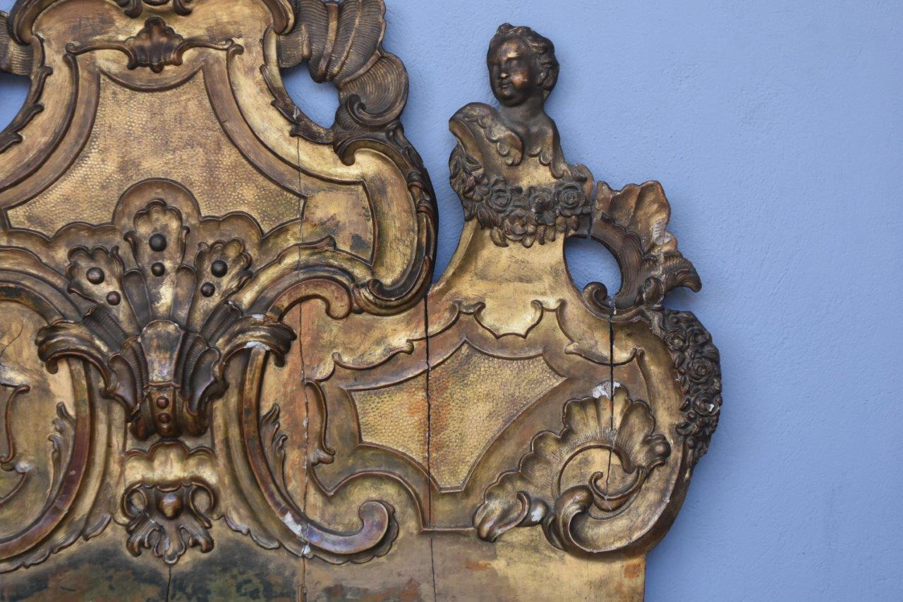 French 18th Century Wood Headboard Carved and Gilded