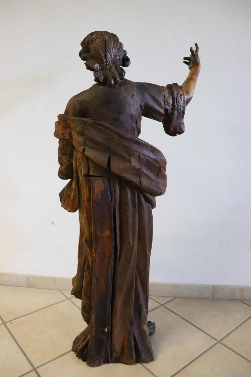 18th Century Wood Italian Antique Religious Saint Sculpture For Sale 6