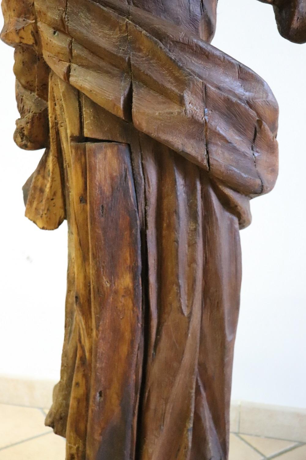 18th Century Wood Italian Antique Religious Saint Sculpture For Sale 8