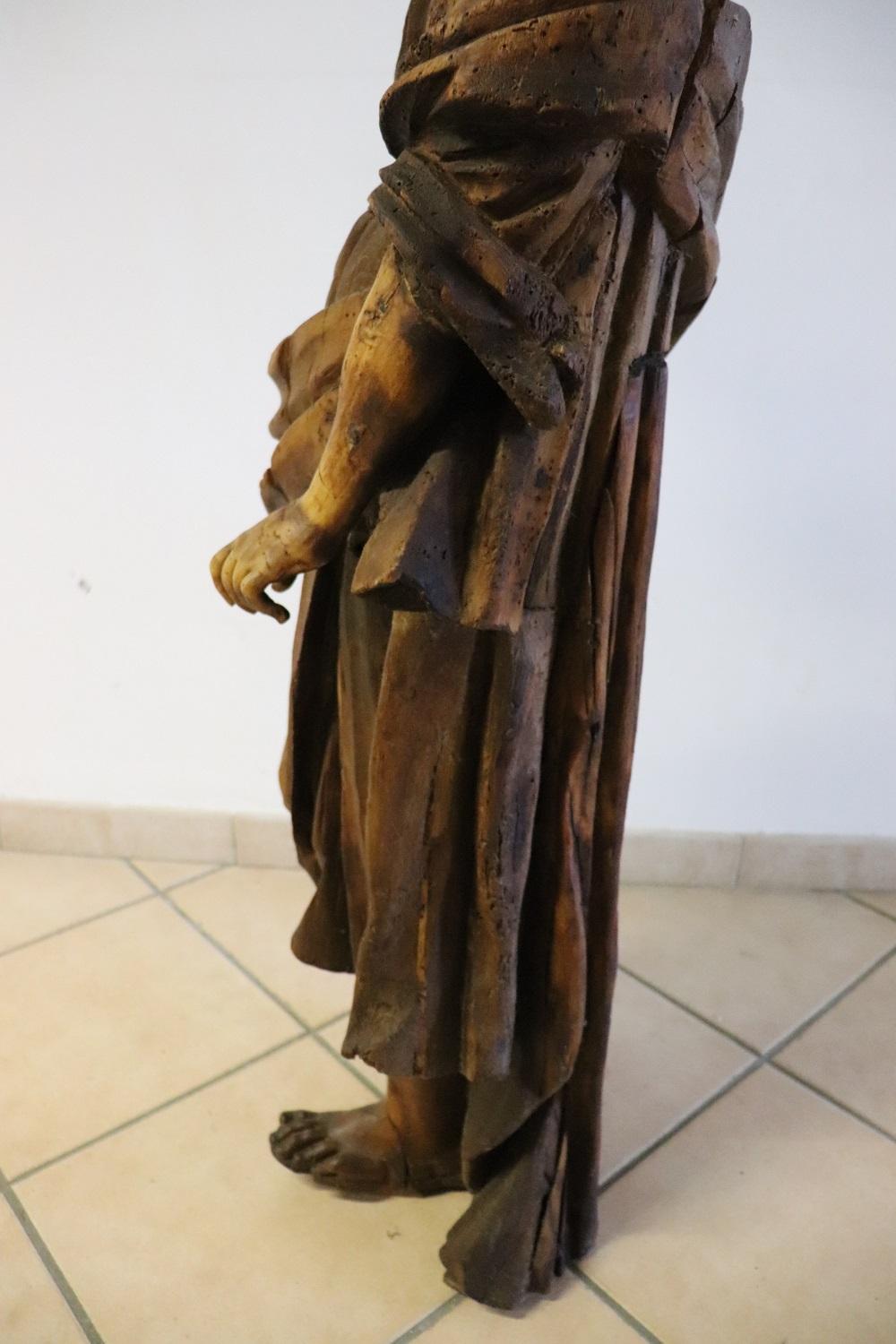 18th Century Wood Italian Antique Religious Saint Sculpture For Sale 11