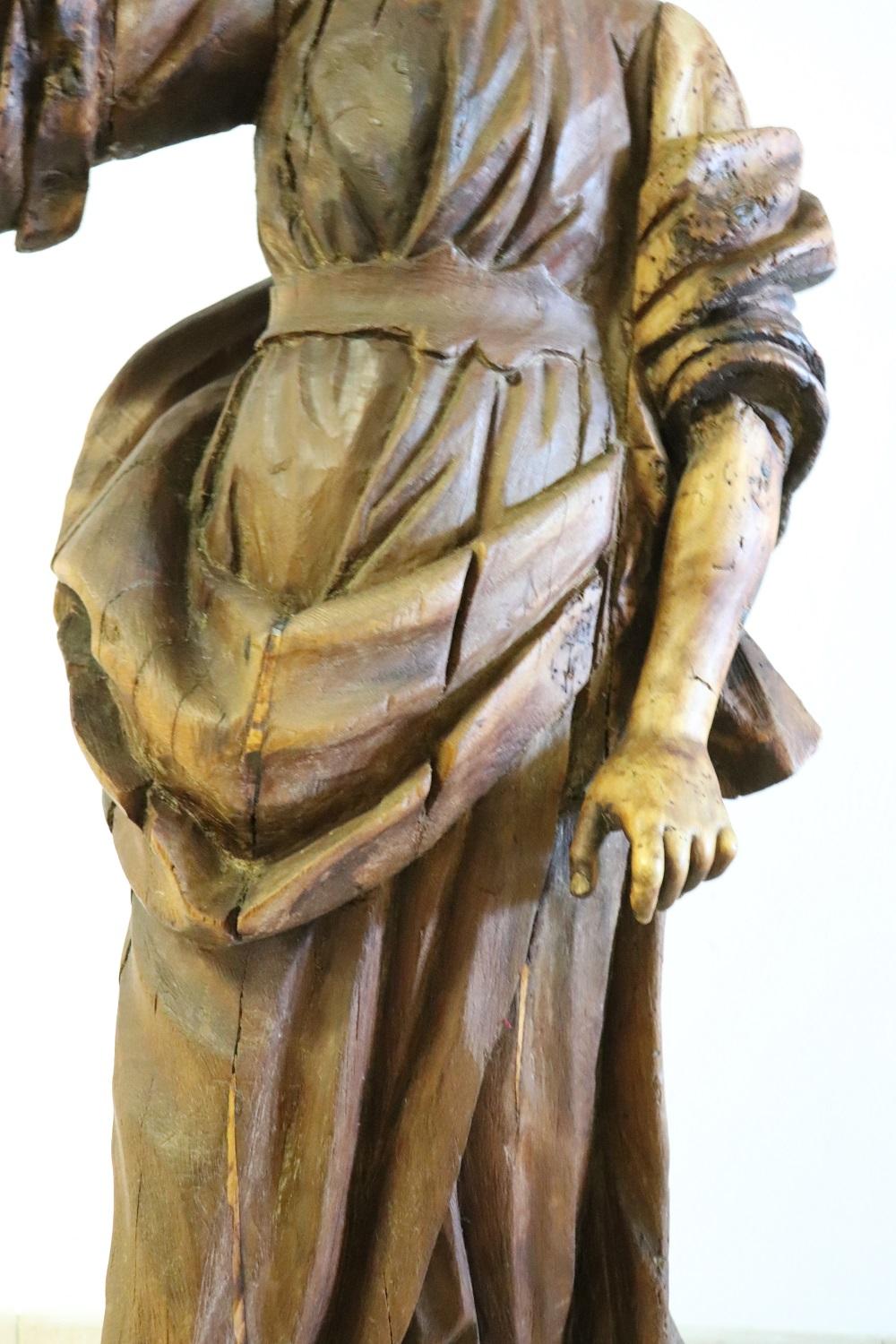 Mid-18th Century 18th Century Wood Italian Antique Religious Saint Sculpture For Sale