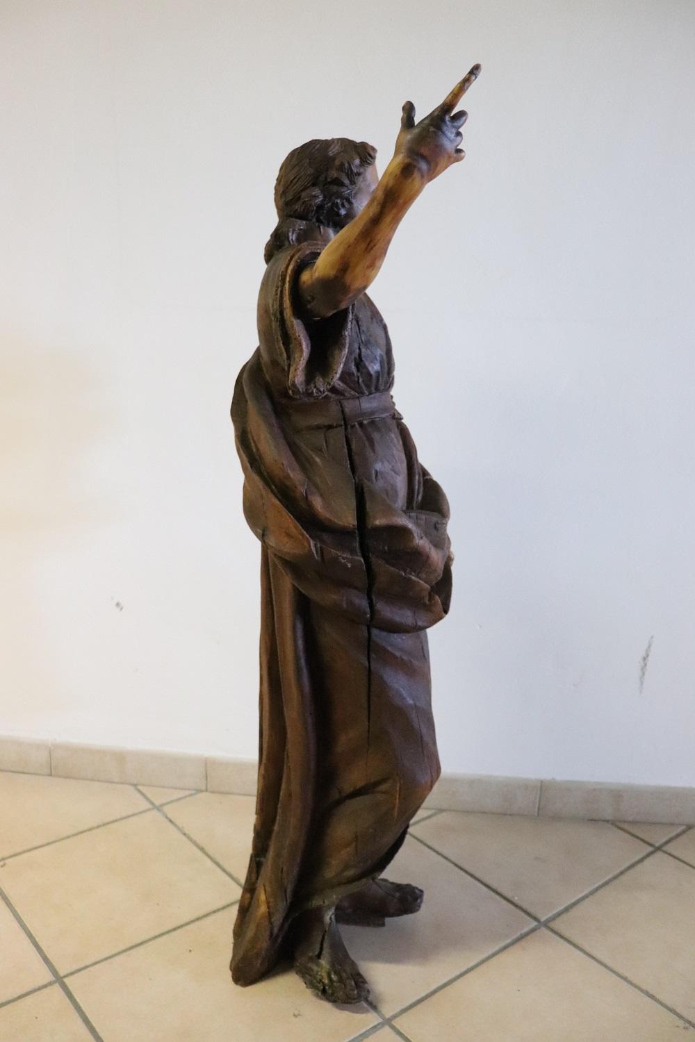 18th Century Wood Italian Antique Religious Saint Sculpture For Sale 2