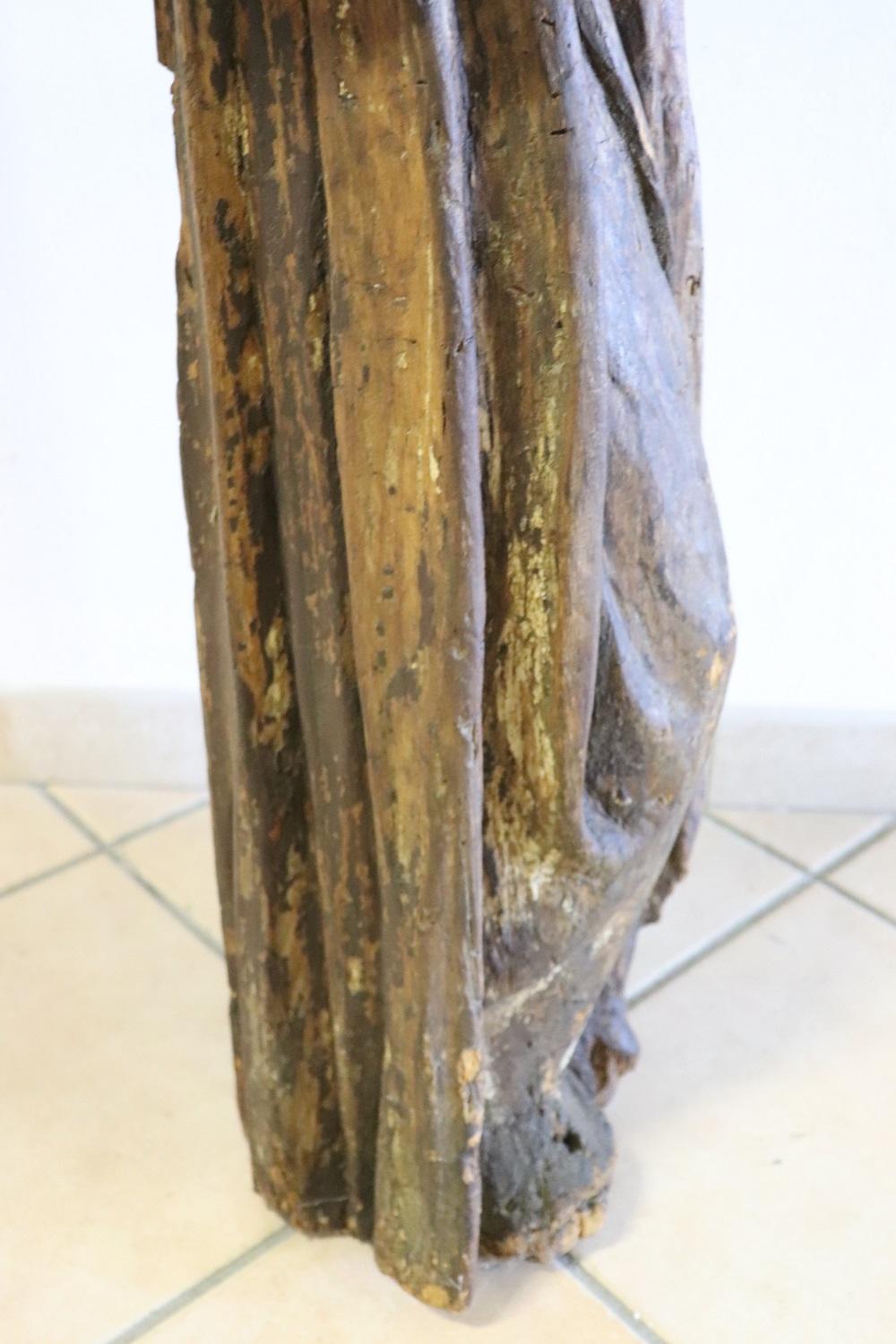 17th Century Wood Italian Antique Religious Sculpture of Saint Francis For Sale 7