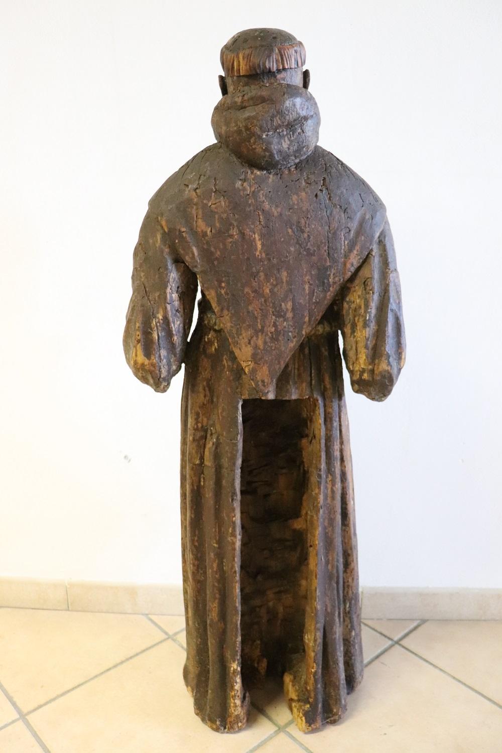 17th Century Wood Italian Antique Religious Sculpture of Saint Francis For Sale 8