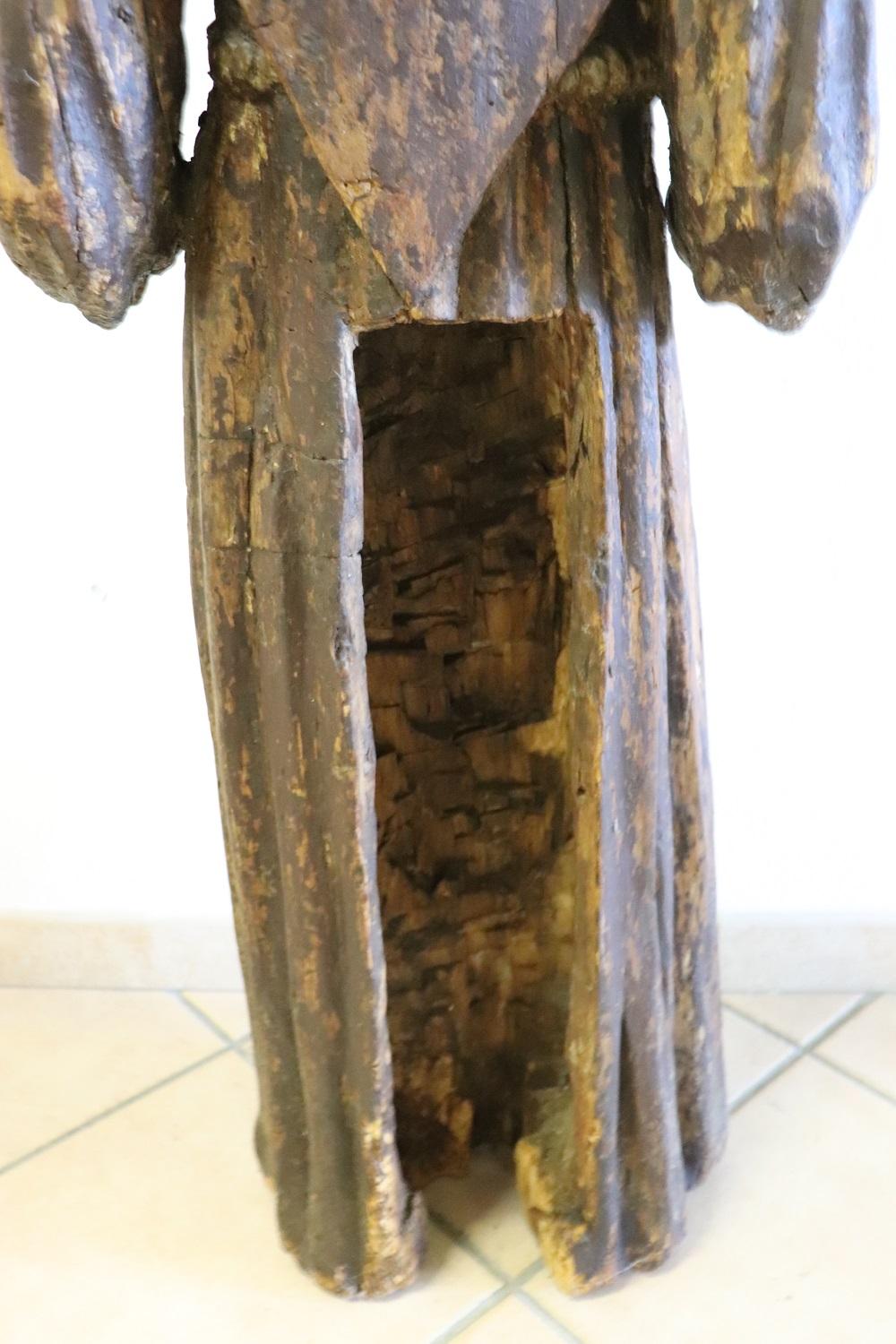 17th Century Wood Italian Antique Religious Sculpture of Saint Francis For Sale 9
