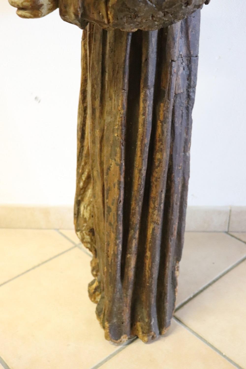 17th Century Wood Italian Antique Religious Sculpture of Saint Francis For Sale 11