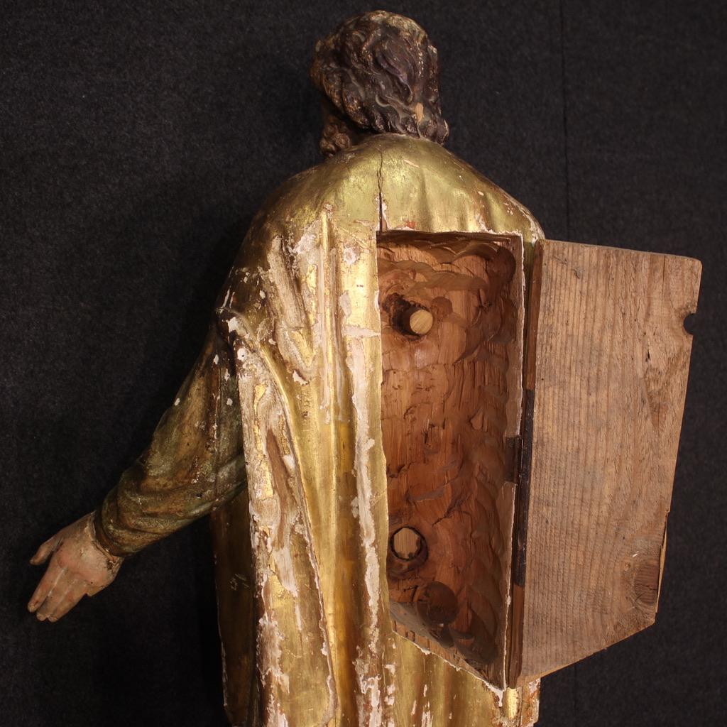 18th Century Wood Italian Religious Sculpture Saint, 1770 For Sale 4