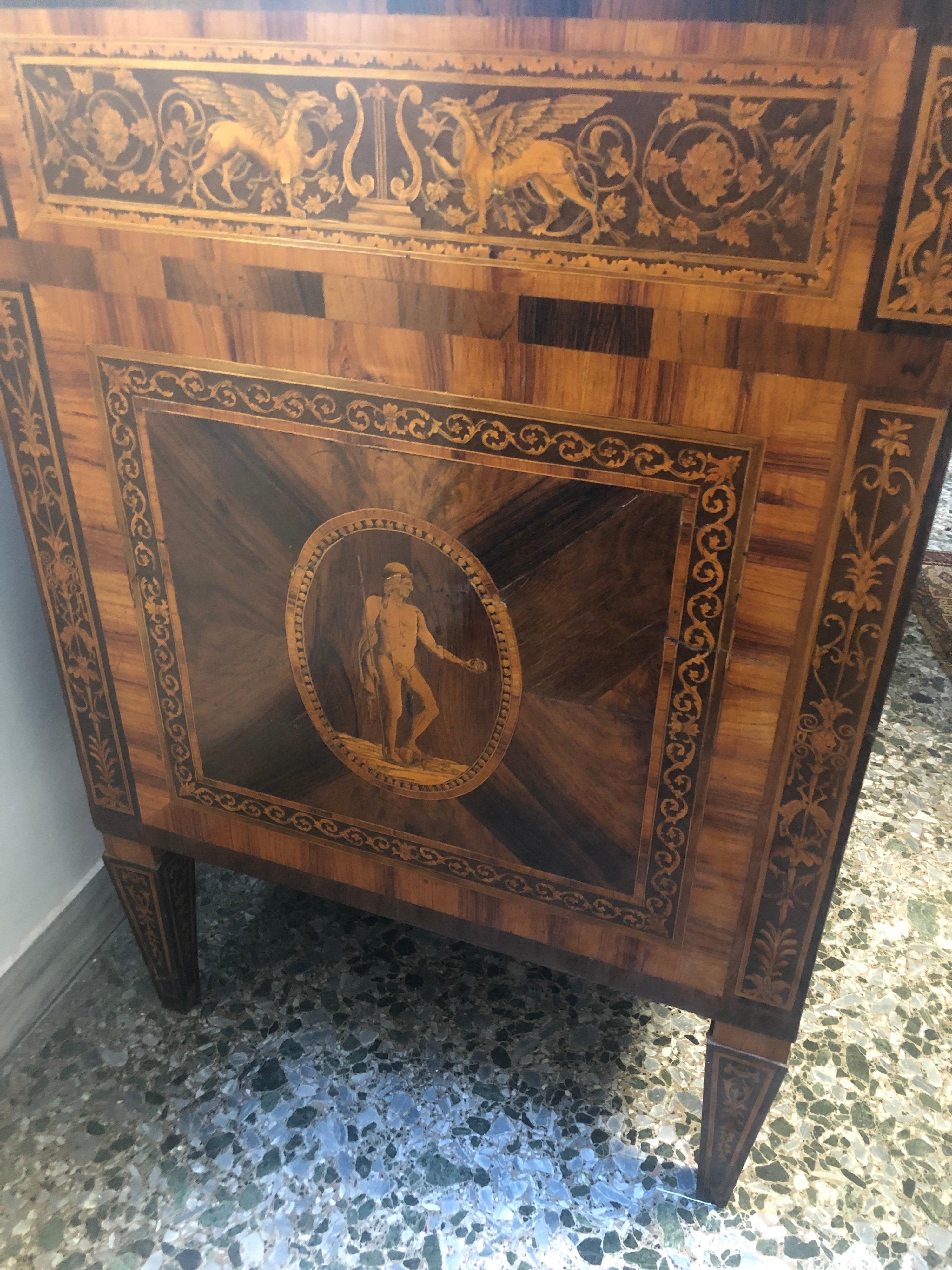 18th Century Wood Louis XVI Walnut G.B.M Italian Chest of Drawers Marble, 1798s 6