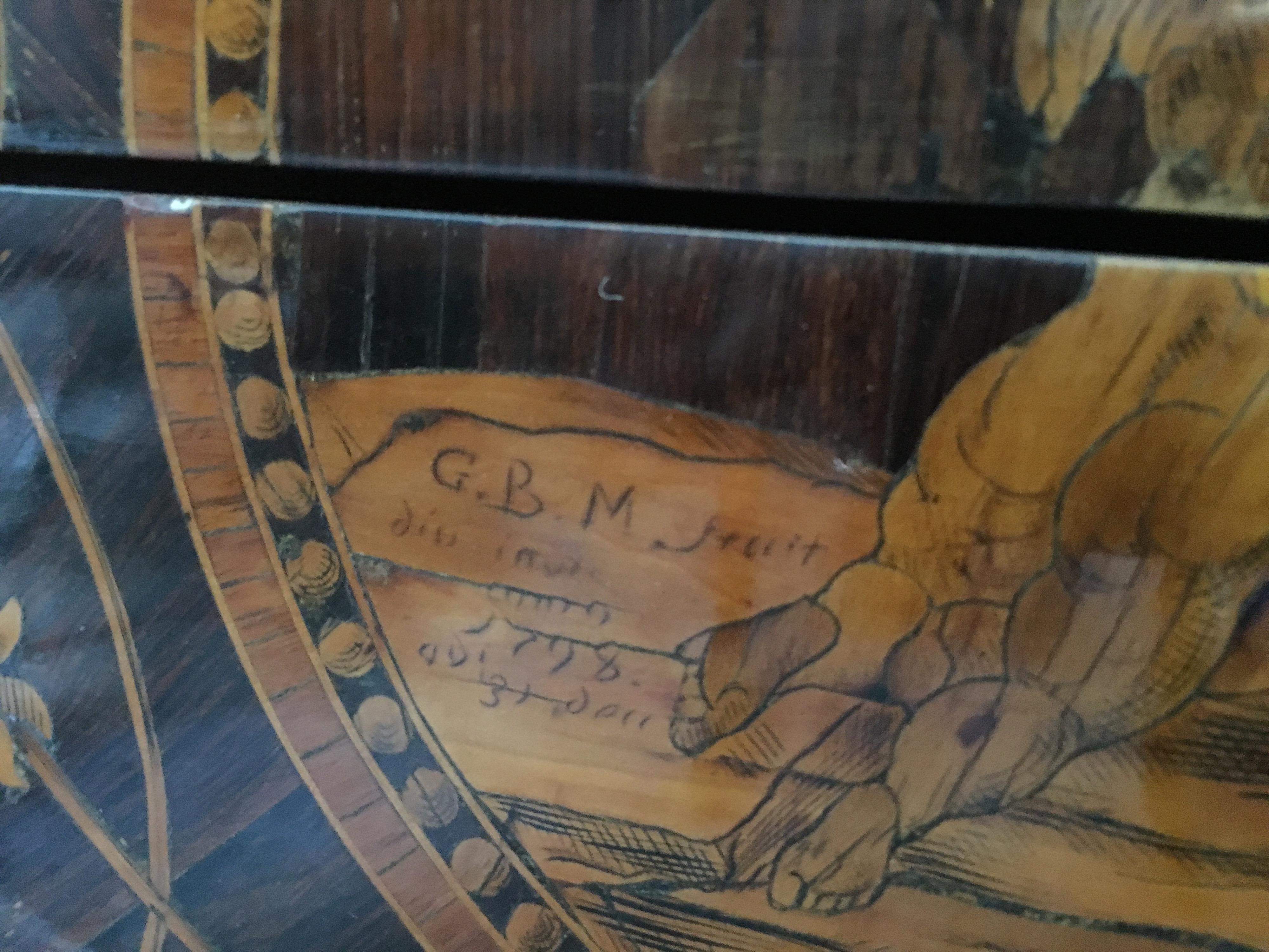 Inlay 18th Century Wood Louis XVI Walnut G.B.M Italian Chest of Drawers Marble, 1798s