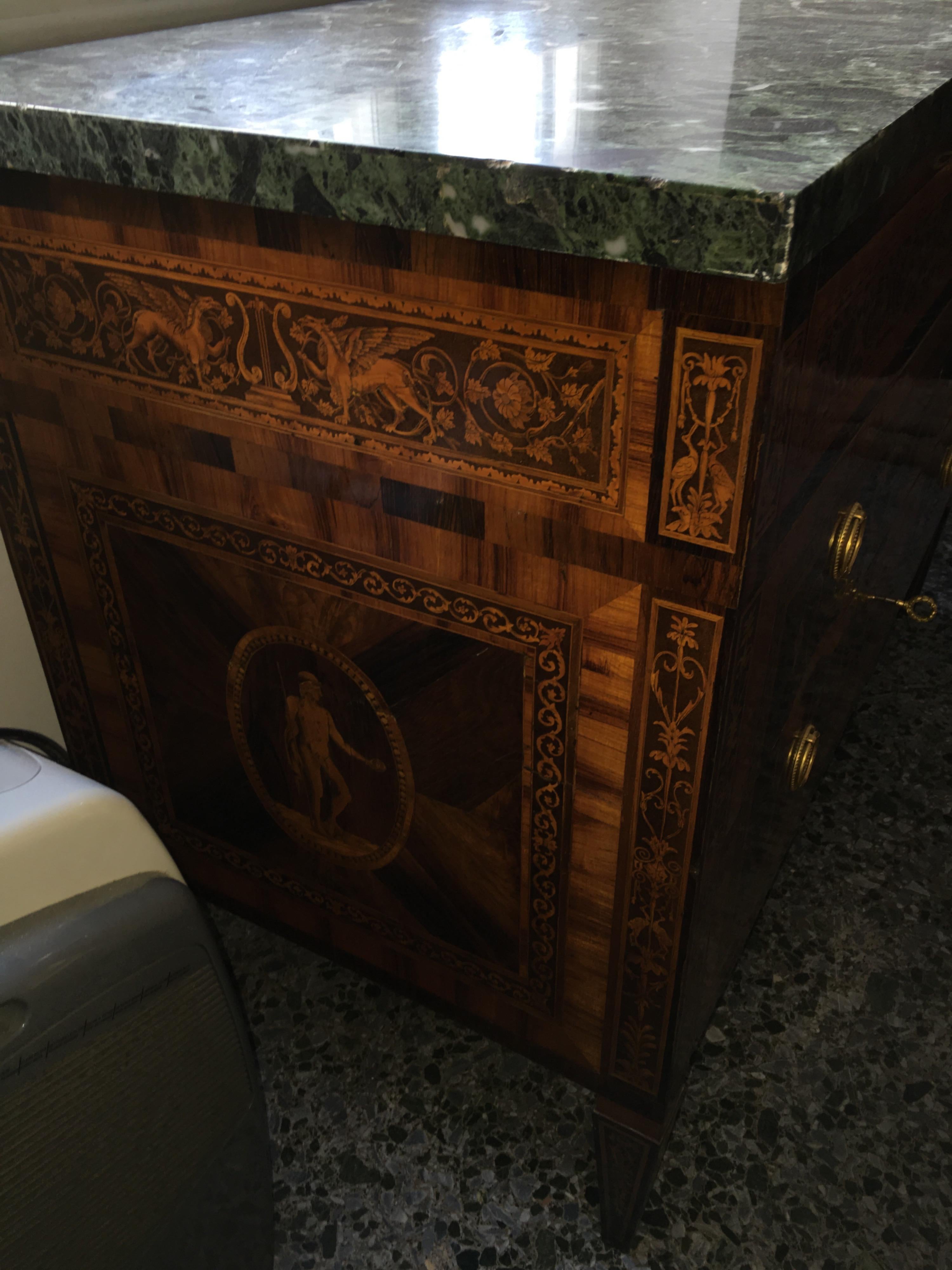 18th Century Wood Louis XVI Walnut G.B.M Italian Chest of Drawers Marble, 1798s 1