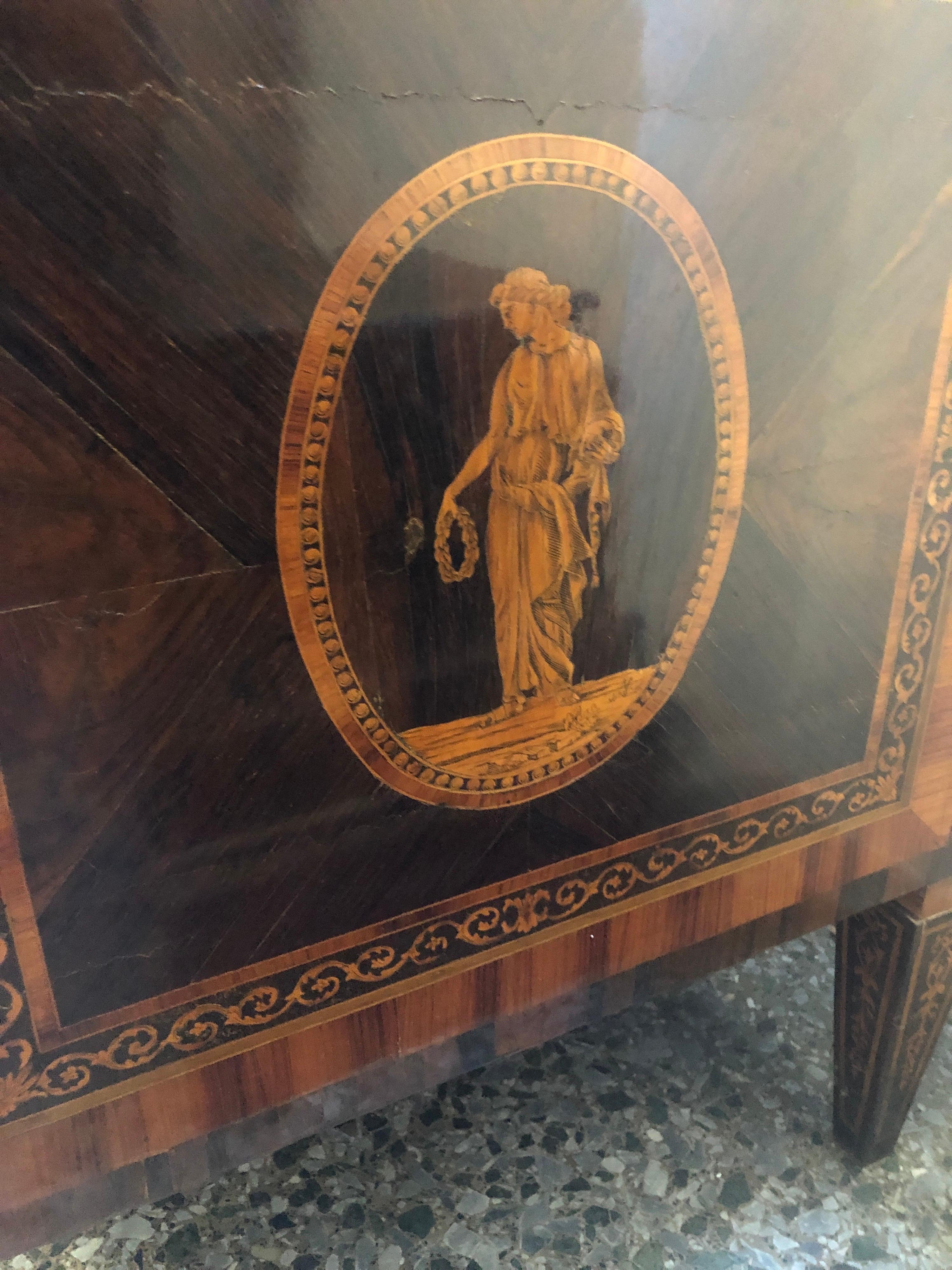 18th Century Wood Louis XVI Walnut G.B.M Italian Chest of Drawers Marble, 1798s 3