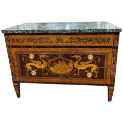 18th Century Wood Louis XVI Walnut G.B.M Italian Chest of Drawers Marble, 1798s