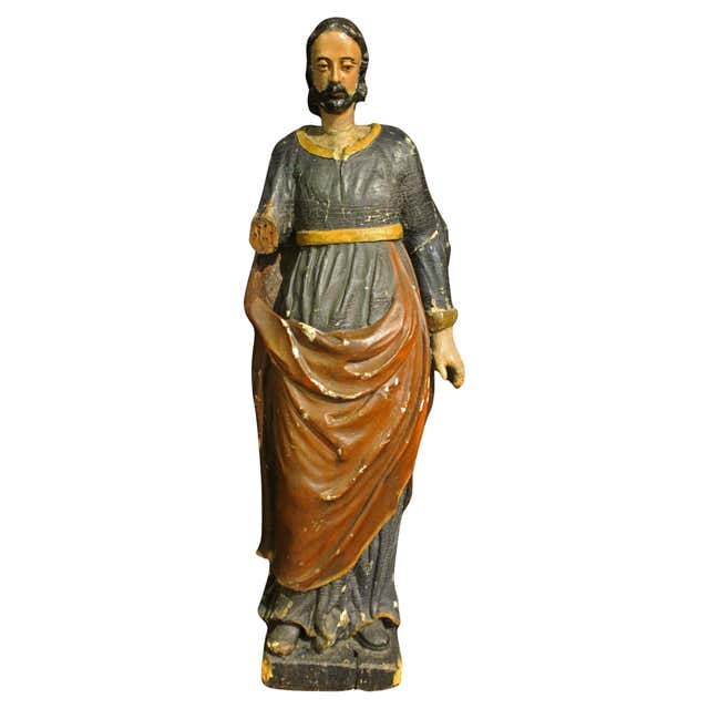 Italian Carved Wood and Polychrome Gilding Santos Figure H 29