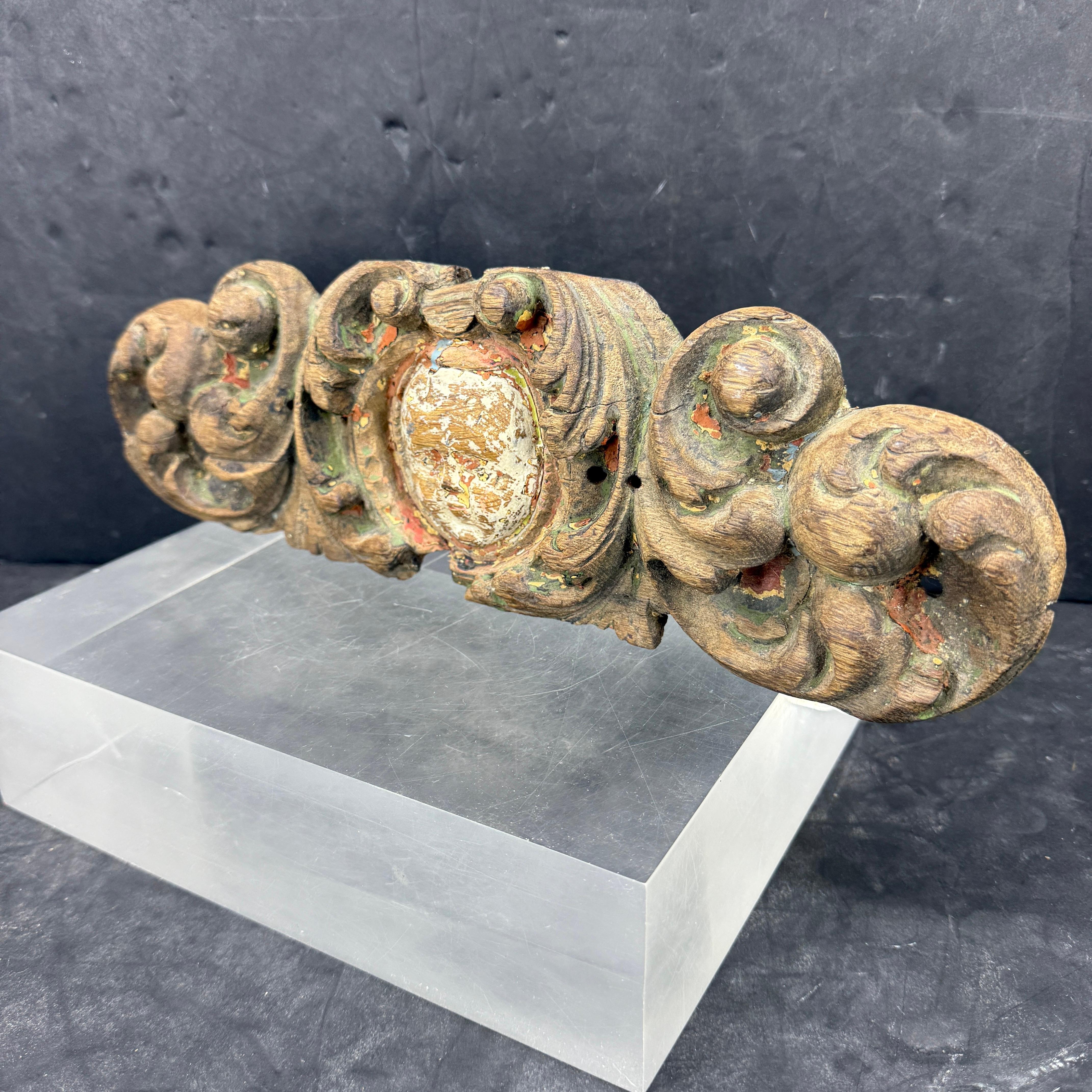 Baroque 18th Century Wood Wall Fragment Architectural Sculpture For Sale