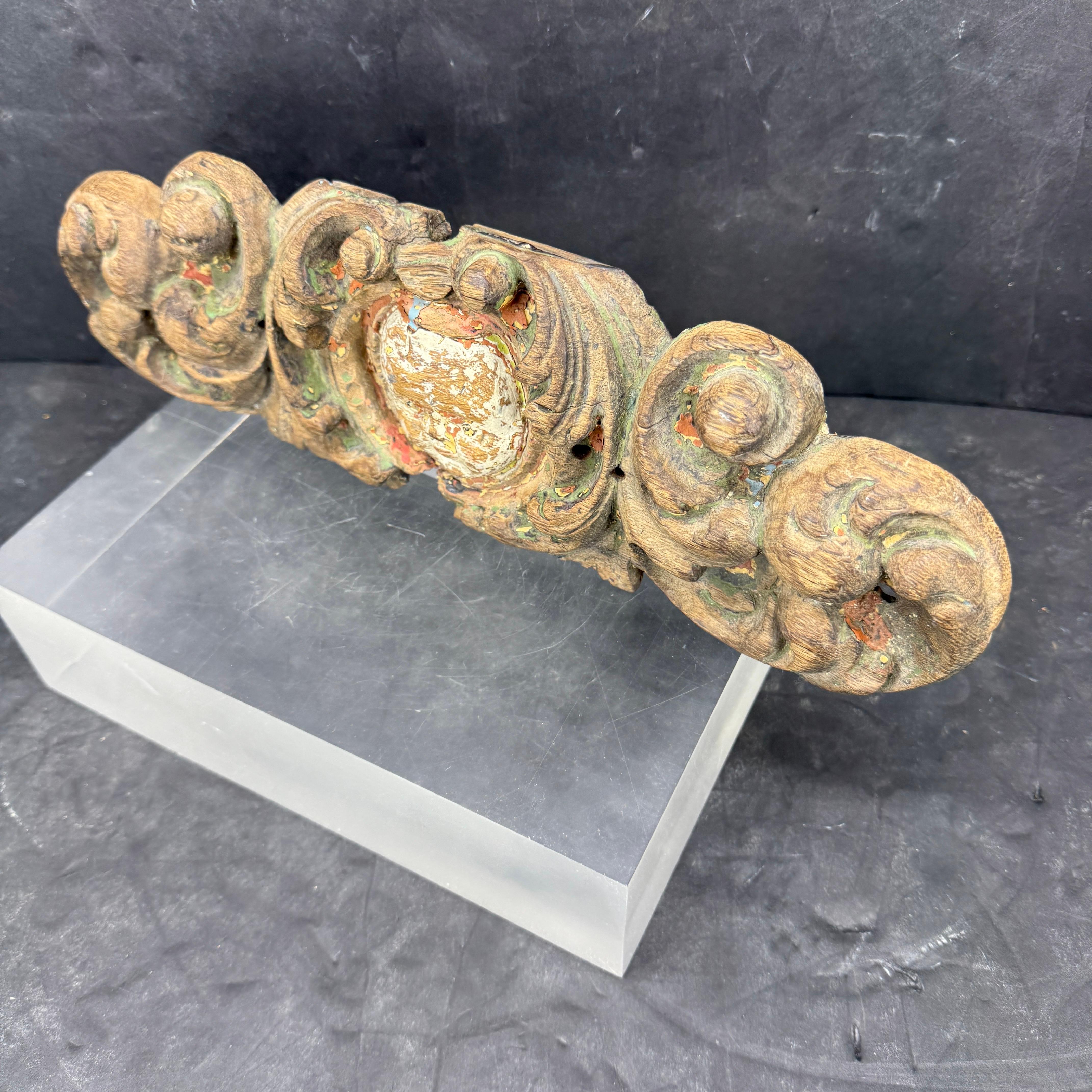 Hand-Carved 18th Century Wood Wall Fragment Architectural Sculpture For Sale