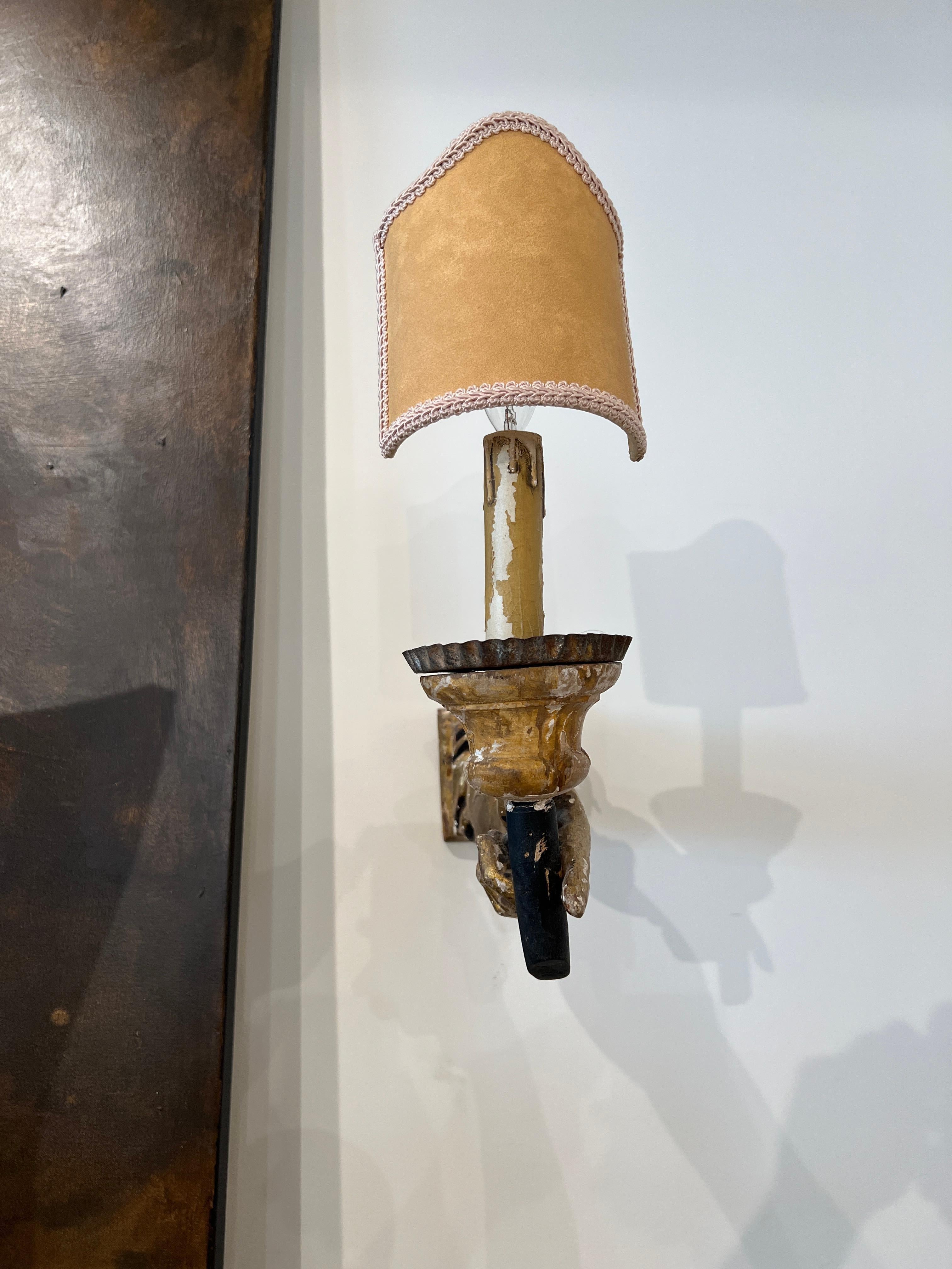 Italian 18th Century Wooden Arm Sconces For Sale