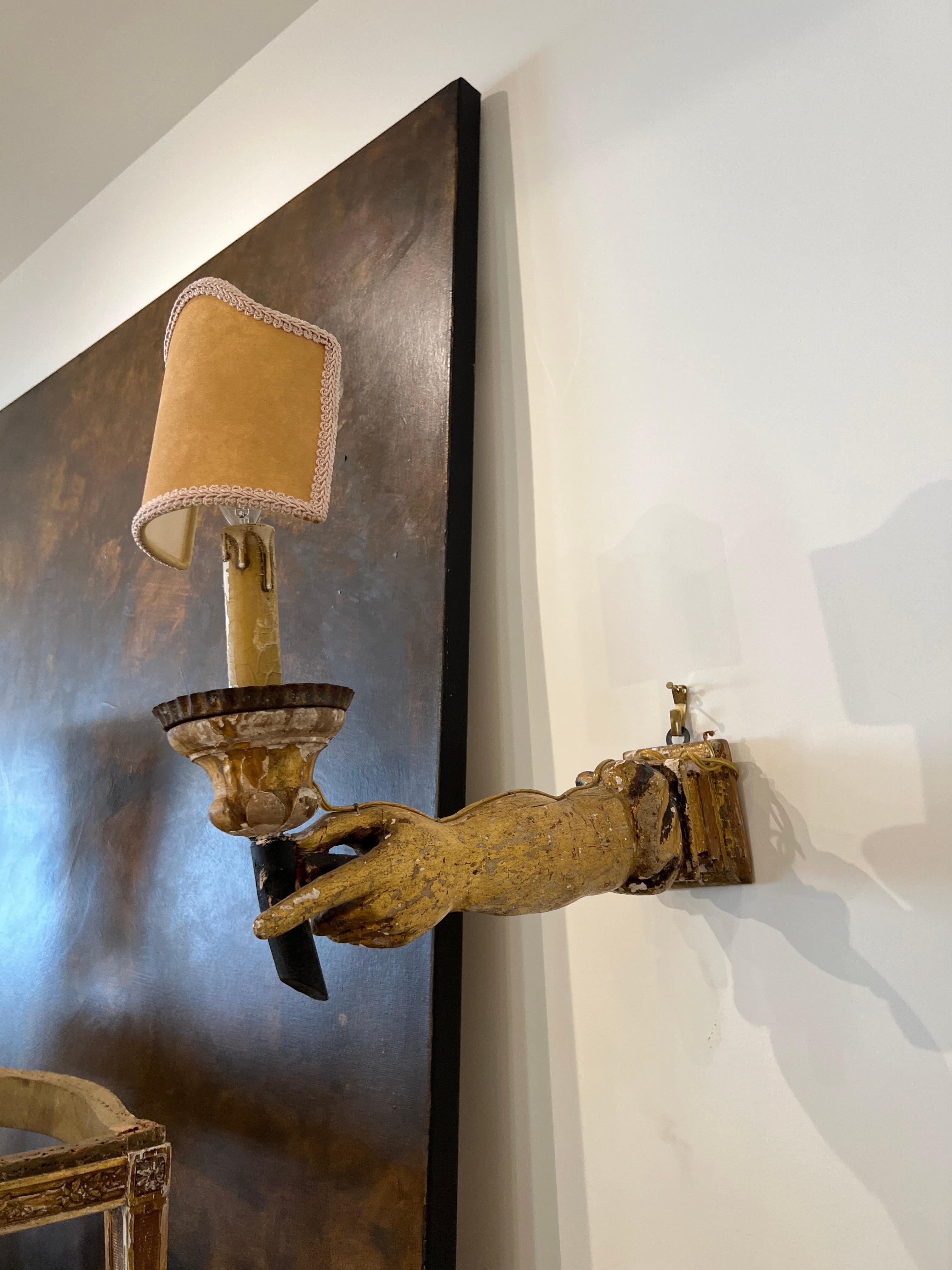 18th Century Wooden Arm Sconces In Distressed Condition For Sale In New Orleans, LA