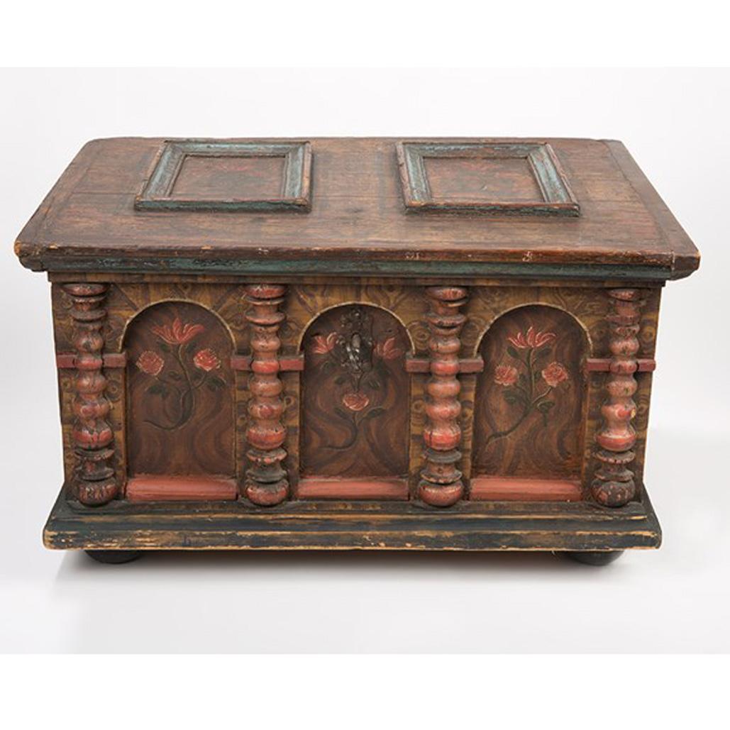 Steel 18th Century Wooden Baroque Chest, Probably Germany, circa 1720 For Sale