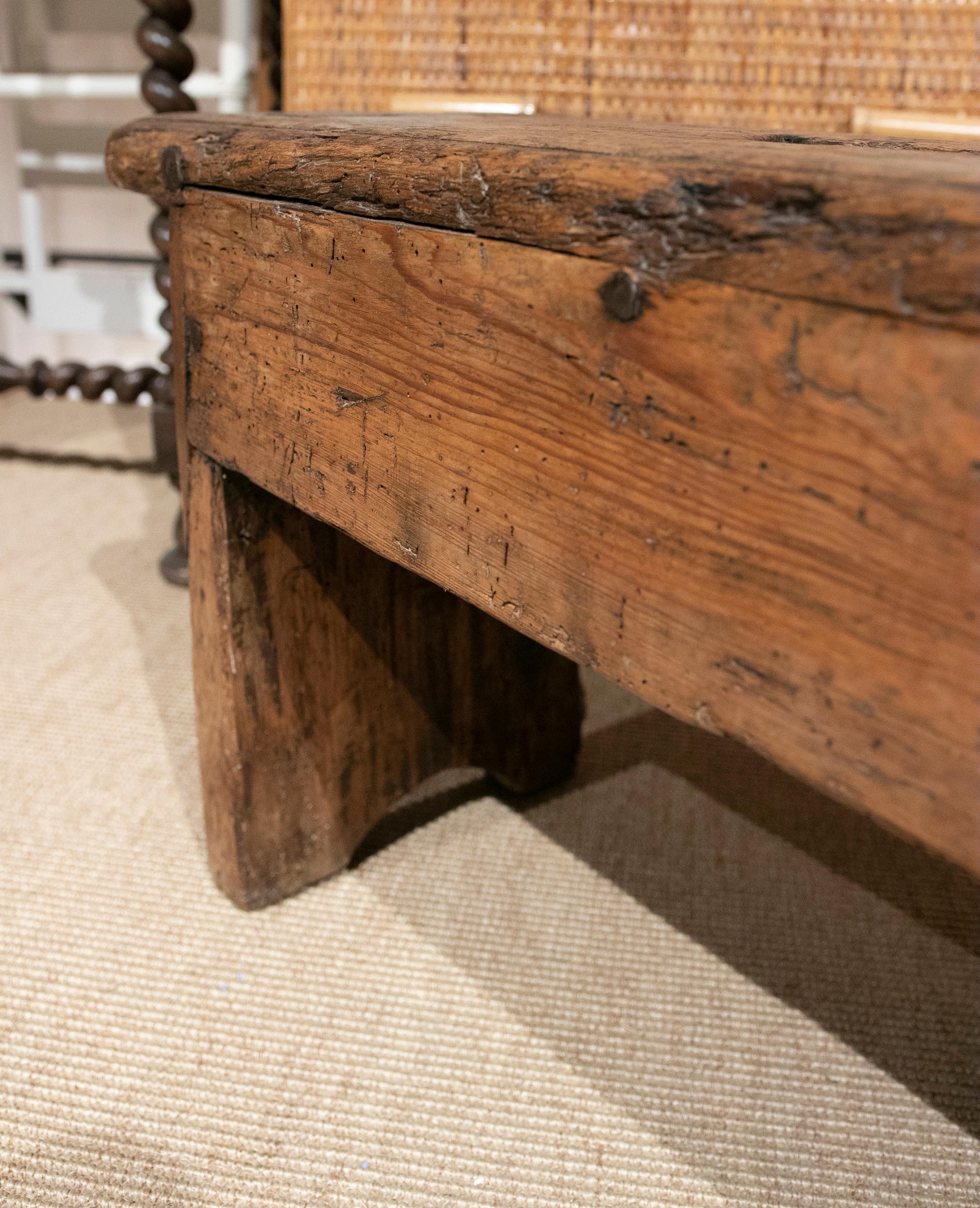 18th Century Wooden Bench with Seat Decorated 7