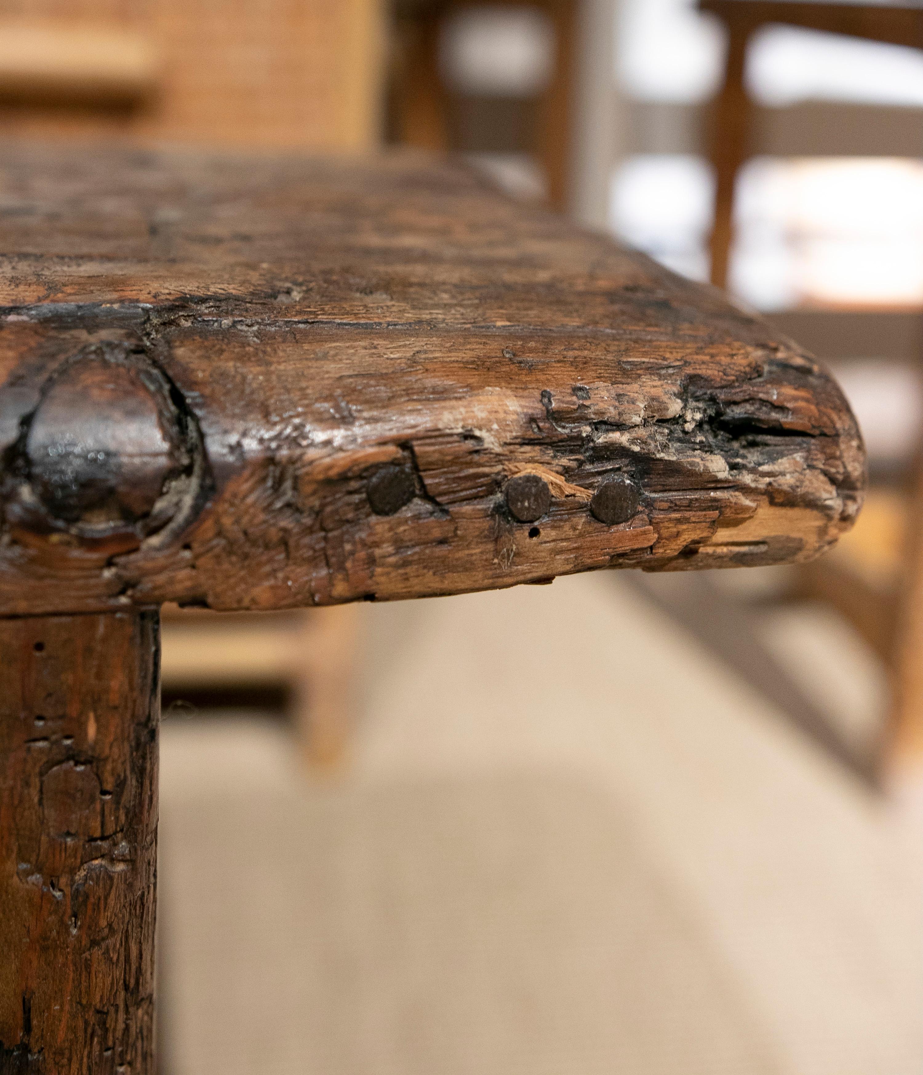 18th Century Wooden Bench with Seat Decorated 9