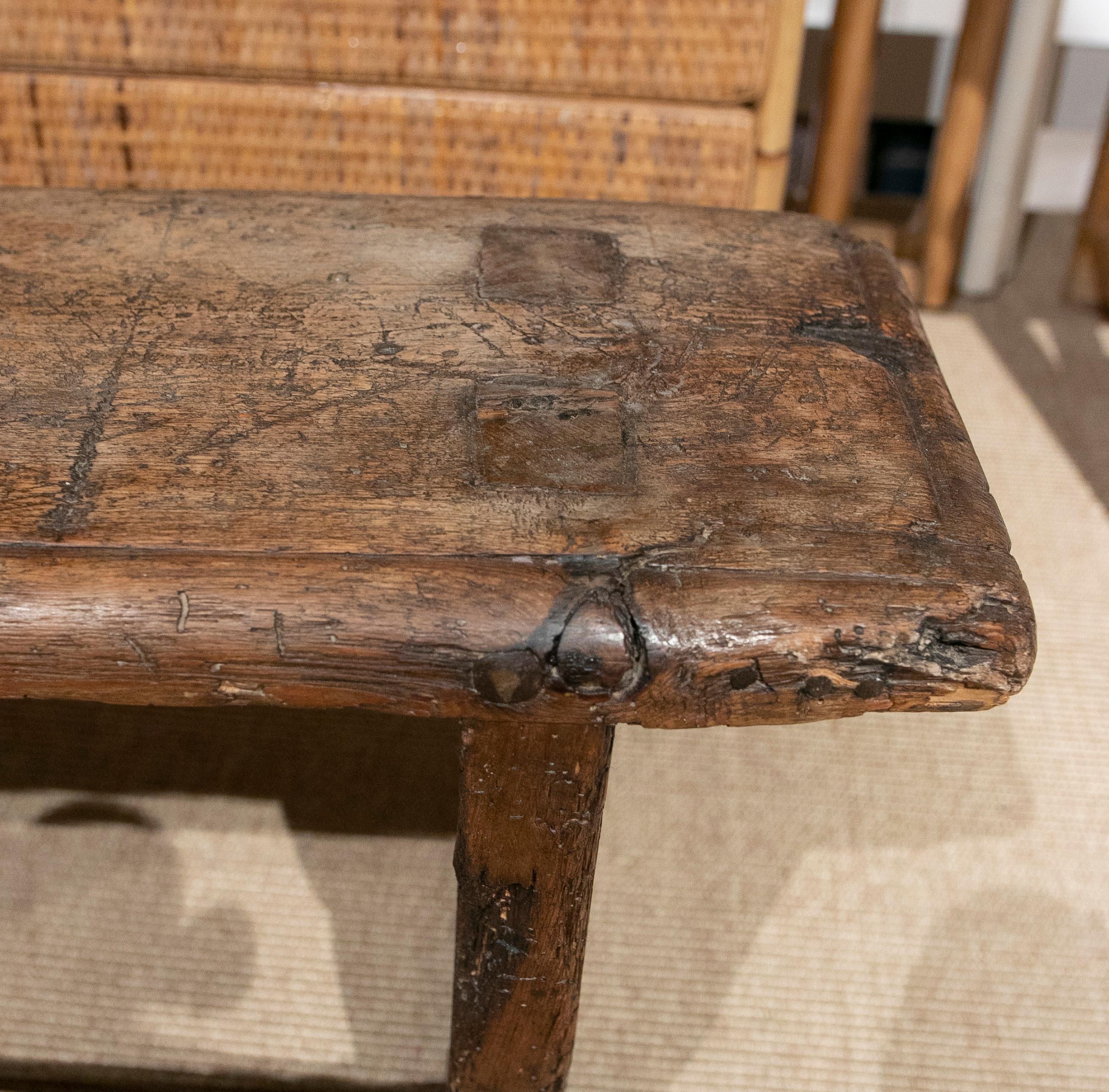 18th Century Wooden Bench with Seat Decorated 10