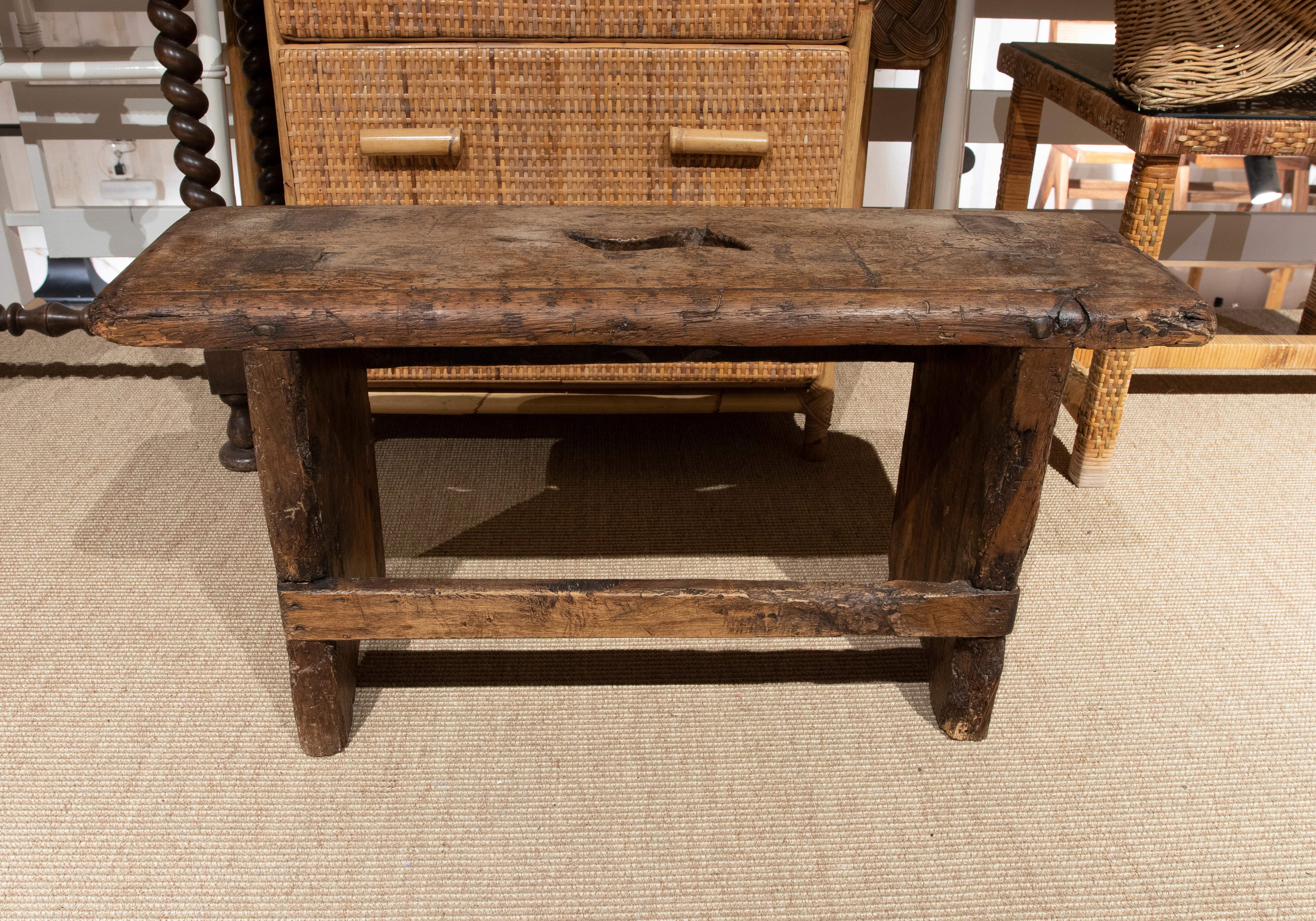 Spanish 18th Century Wooden Bench with Seat Decorated