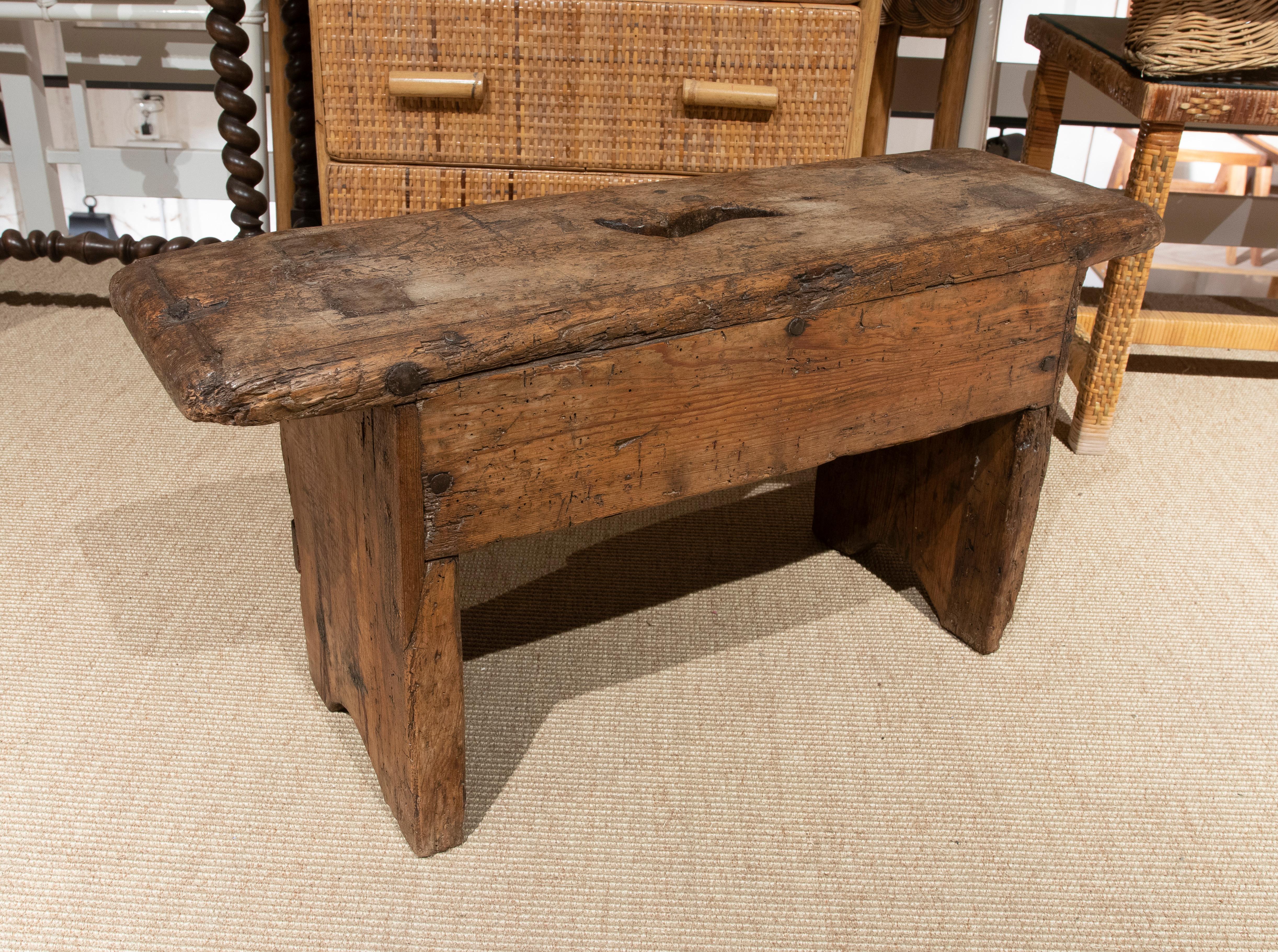 18th Century and Earlier 18th Century Wooden Bench with Seat Decorated