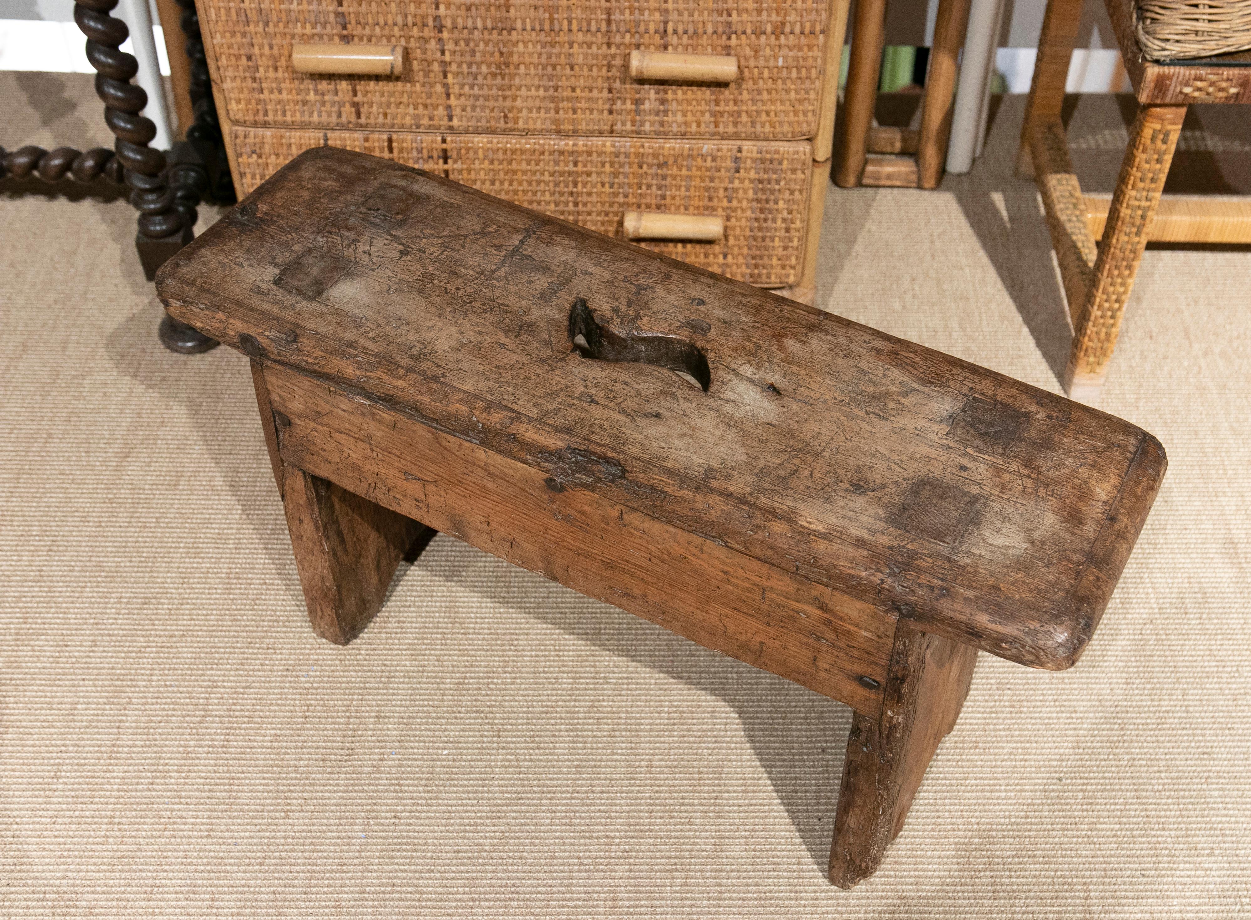 18th Century Wooden Bench with Seat Decorated 2