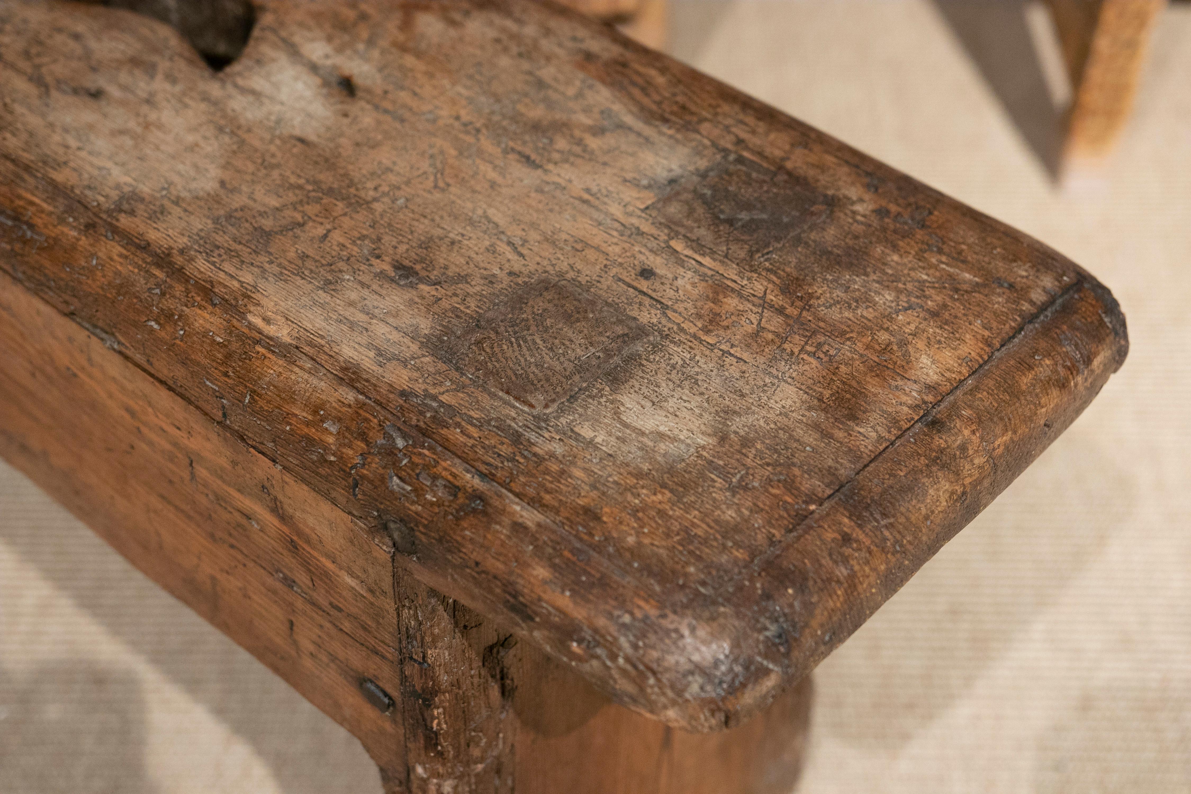 18th Century Wooden Bench with Seat Decorated 4