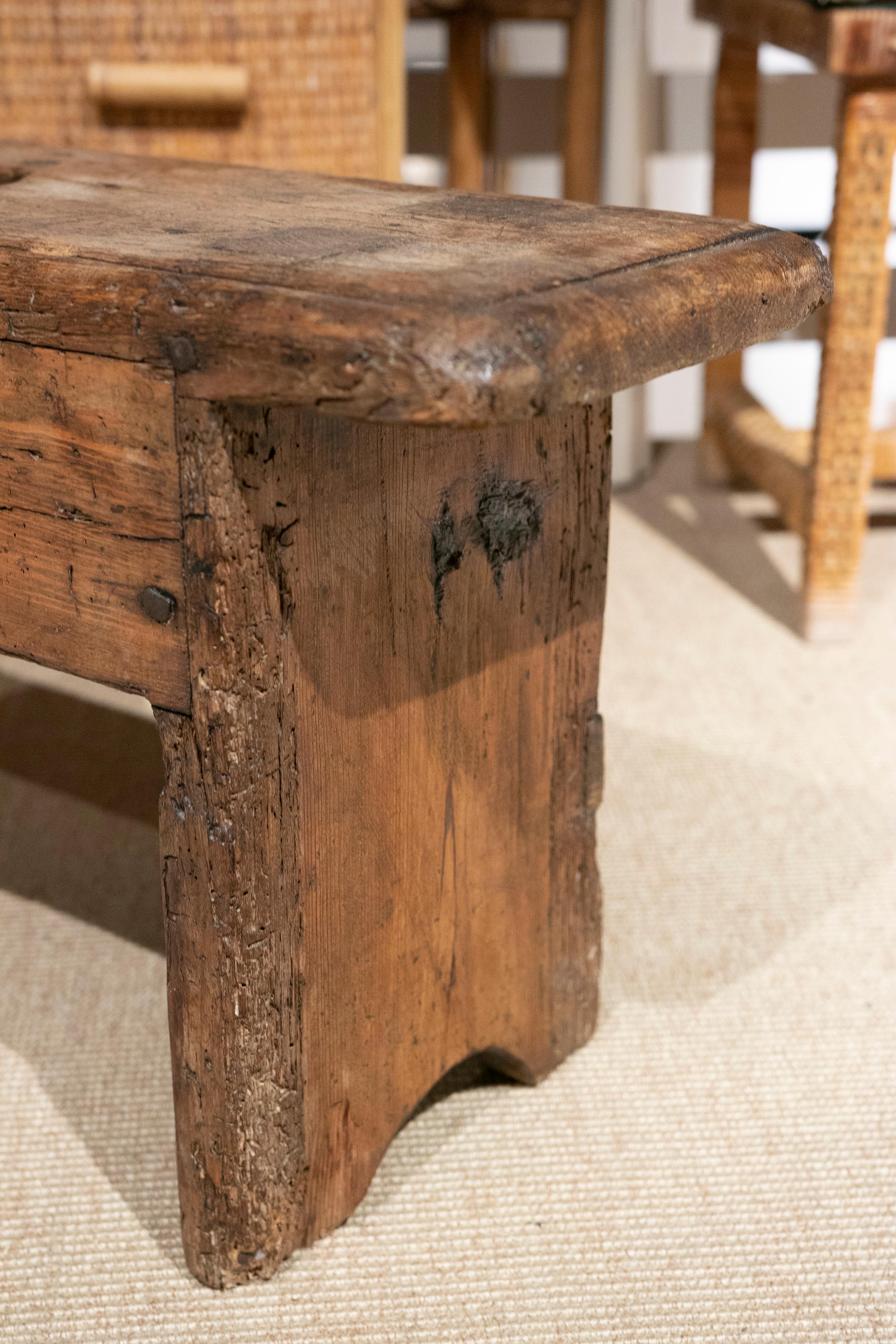 18th Century Wooden Bench with Seat Decorated 5